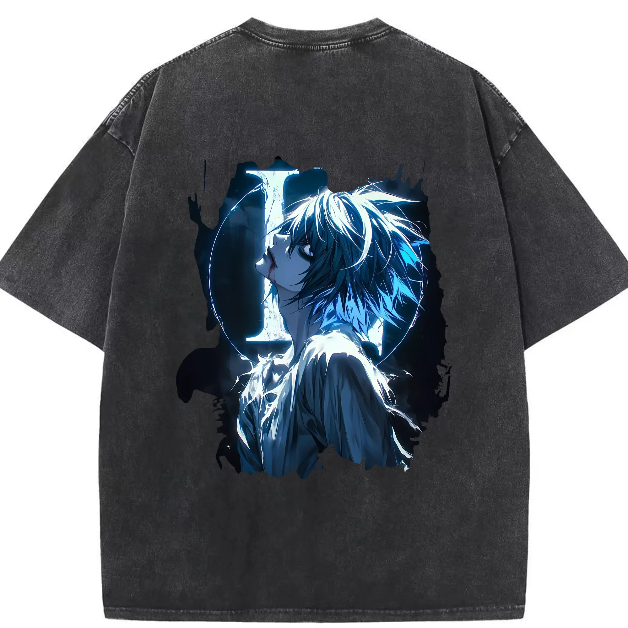 デスノート グッズ,L - 綿100％ ヴィンテージ風 半袖Tシャツ ・ 背面プリント ・ 柔らか肌触り ・ 通気性 快適 ・ スポーツ カジュアル 外出用