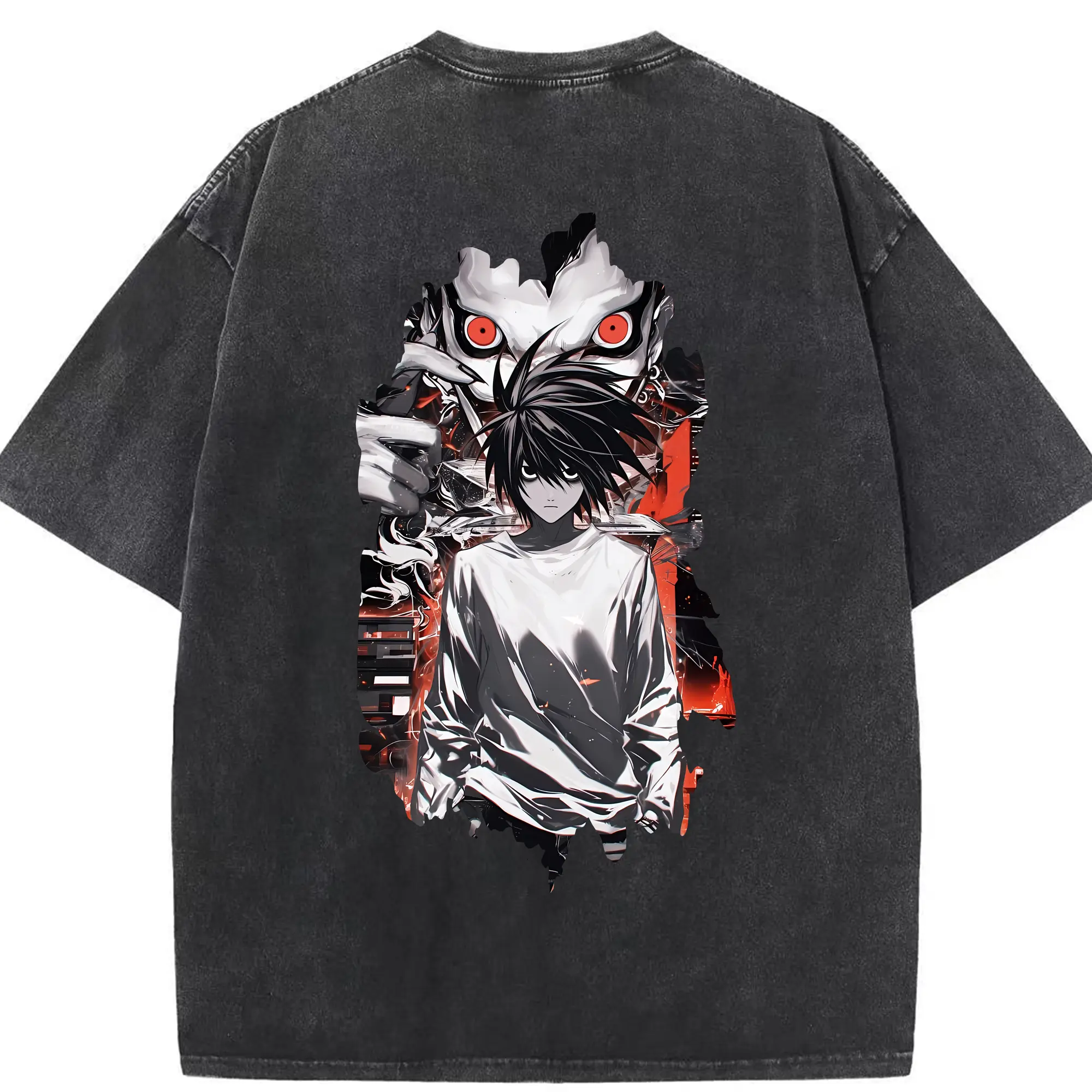 デスノート グッズ,L - 綿100％ ヴィンテージ風 半袖Tシャツ ・ 背面プリント ・ 柔らか肌触り ・ 通気性 快適 ・ スポーツ カジュアル 外出用