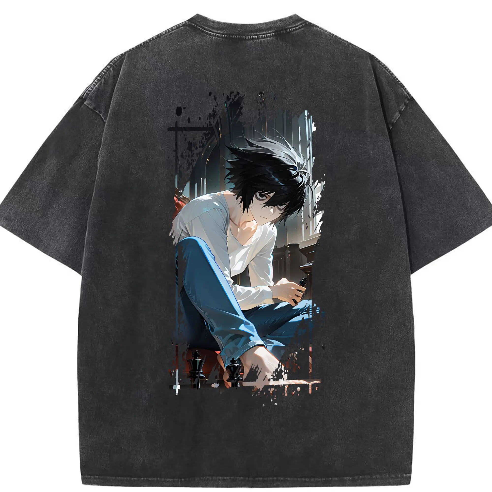 デスノート グッズ,L - 綿100％ ヴィンテージ風 半袖Tシャツ ・ 背面プリント ・ 柔らか肌触り ・ 通気性 快適 ・ スポーツ カジュアル 外出用