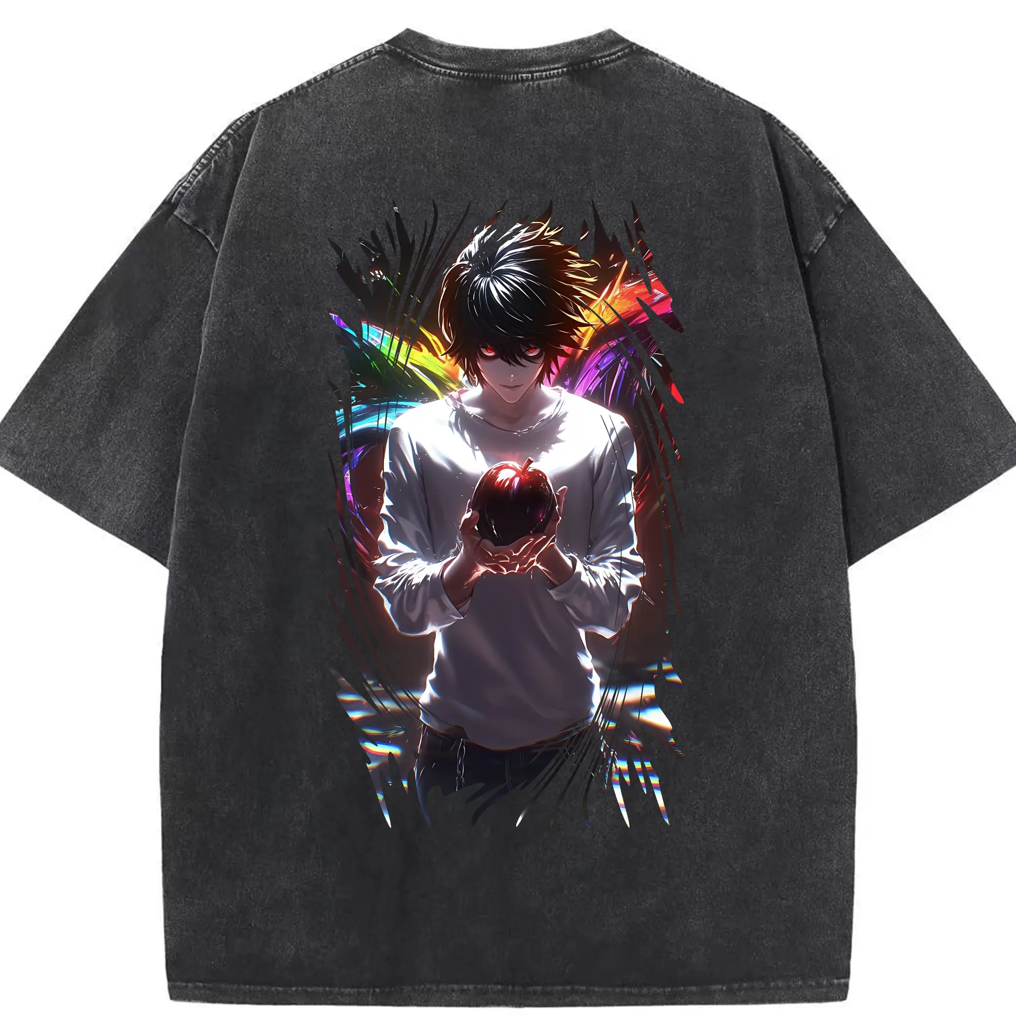 デスノート グッズ,L - 綿100％ ヴィンテージ風 半袖Tシャツ ・ 背面プリント ・ 柔らか肌触り ・ 通気性 快適 ・ スポーツ カジュアル 外出用