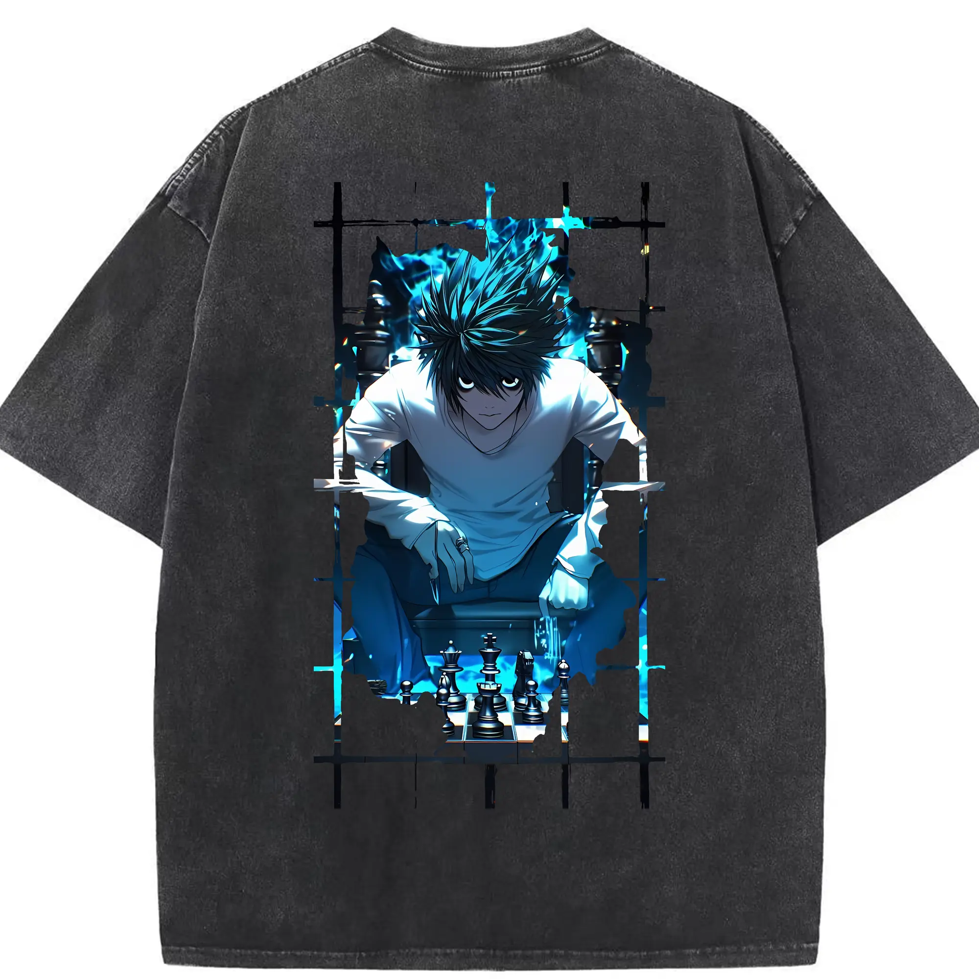 デスノート グッズ,L - 綿100％ ヴィンテージ風 半袖Tシャツ ・ 背面プリント ・ 柔らか肌触り ・ 通気性 快適 ・ スポーツ カジュアル 外出用