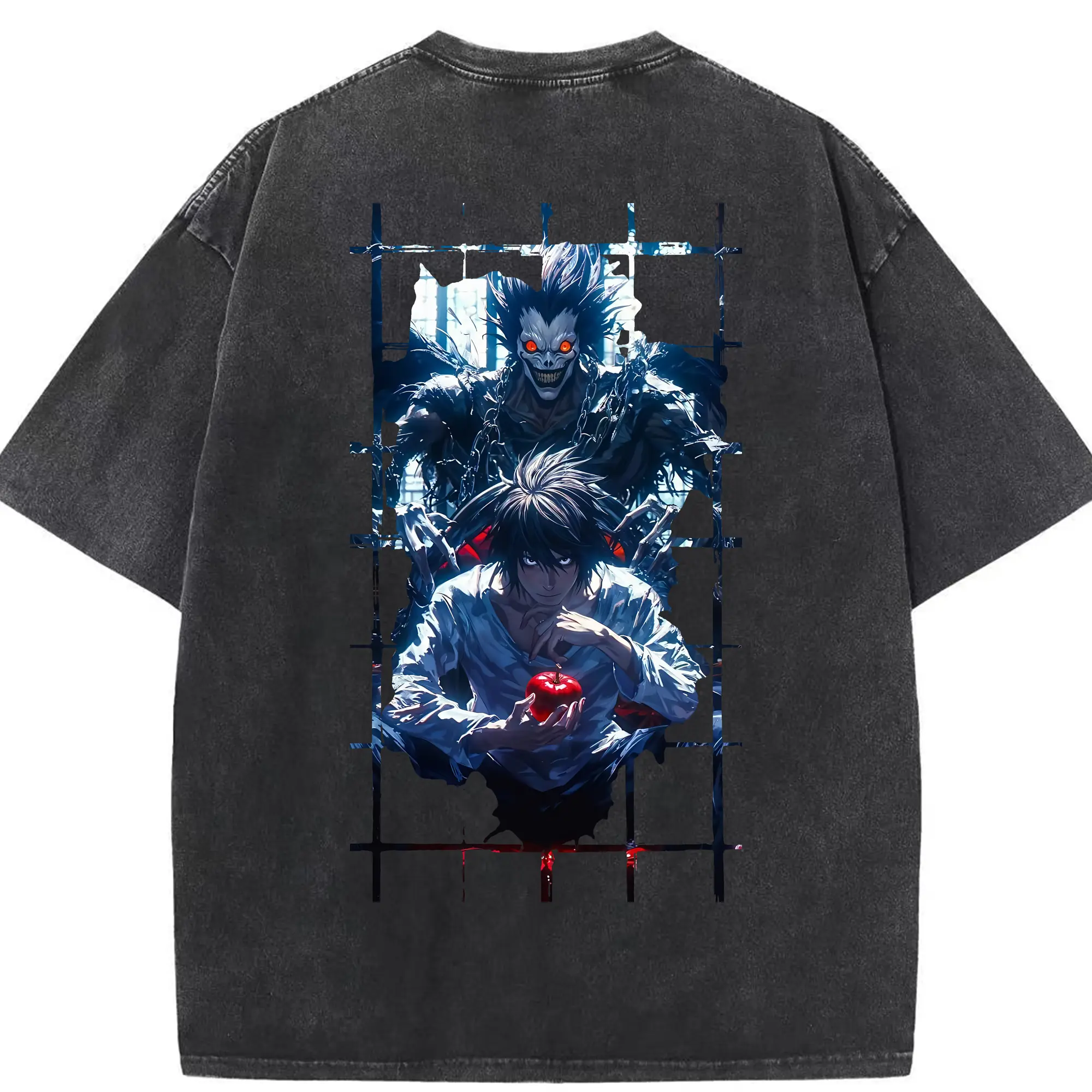 デスノート グッズ,L - 綿100％ ヴィンテージ風 半袖Tシャツ ・ 背面プリント ・ 柔らか肌触り ・ 通気性 快適 ・ スポーツ カジュアル 外出用