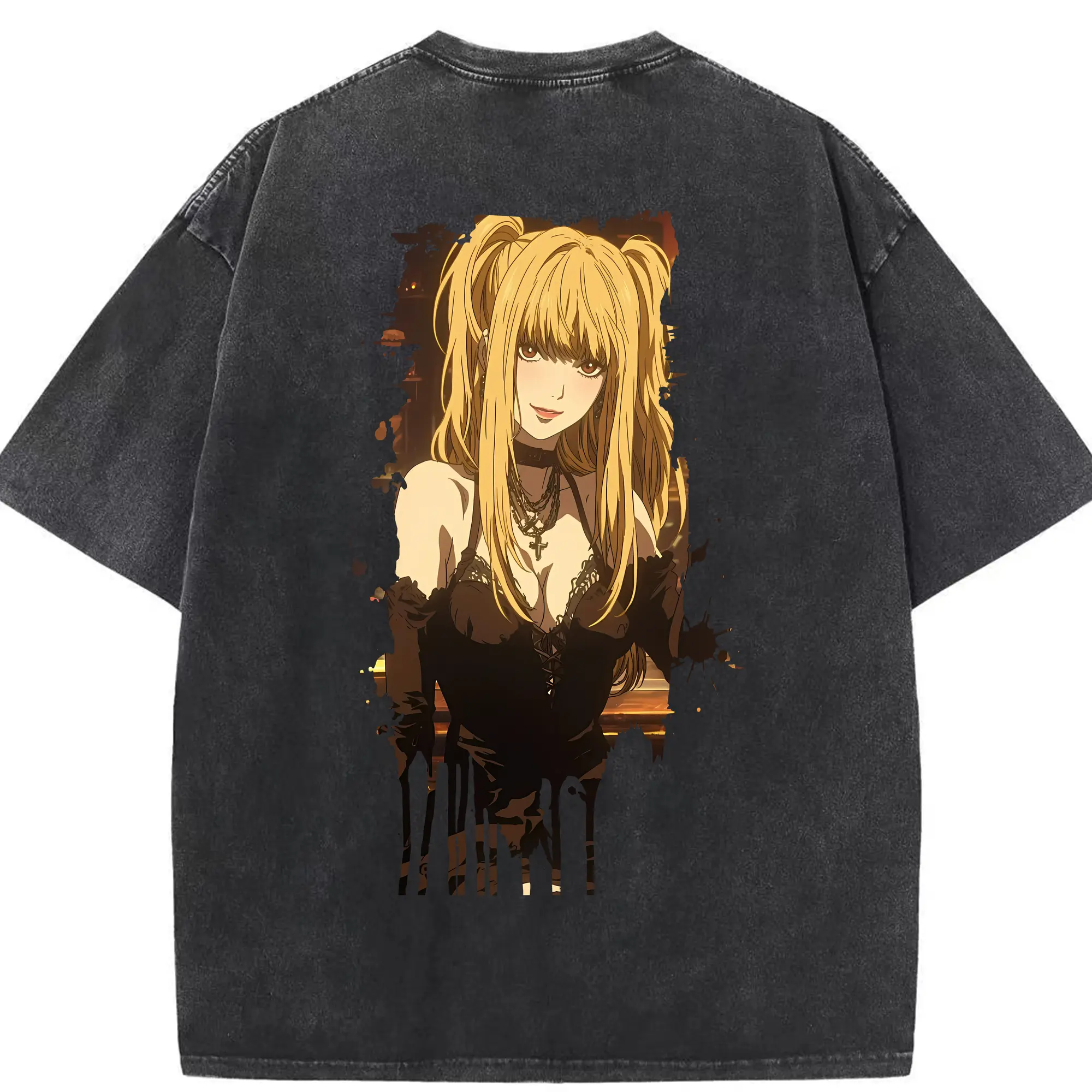 デスノート グッズ,弥海砂 - 綿100％ ヴィンテージ風 半袖Tシャツ ・ 背面プリント ・ 柔らか肌触り ・ 通気性 快適 ・ スポーツ カジュアル 外出用