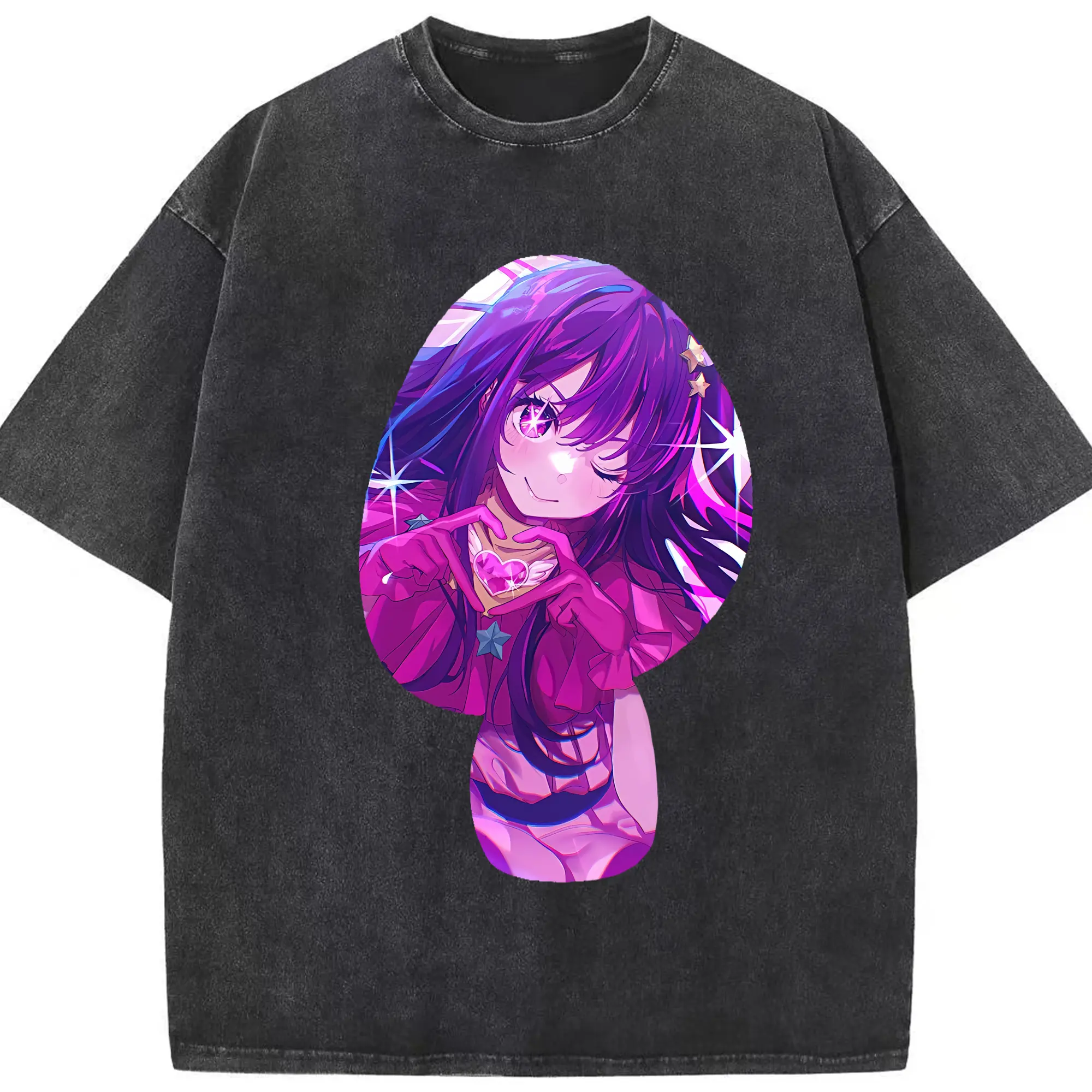 推しの子 グッズ,星野アイ - 綿100％ ヴィンテージ風 半袖Tシャツ ・ フロントプリント ・ 柔らか肌触り ・ 通気性 快適 ・ スポーツ カジュアル 外出用