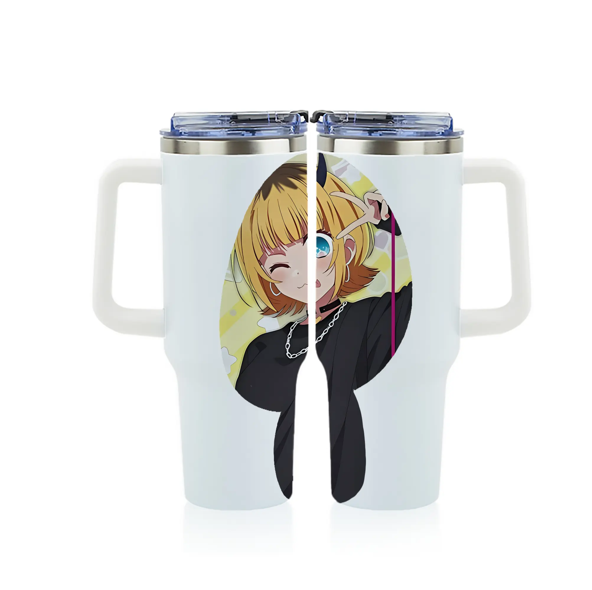 推しの子 グッズ,MEMちょ - 1200mL フルプリント車用タンブラー ・ 304ステンレス 内側 ・ 201ステンレス 外側 ・ 保温 保冷 ・ 通勤 ドライブ アウトドア用