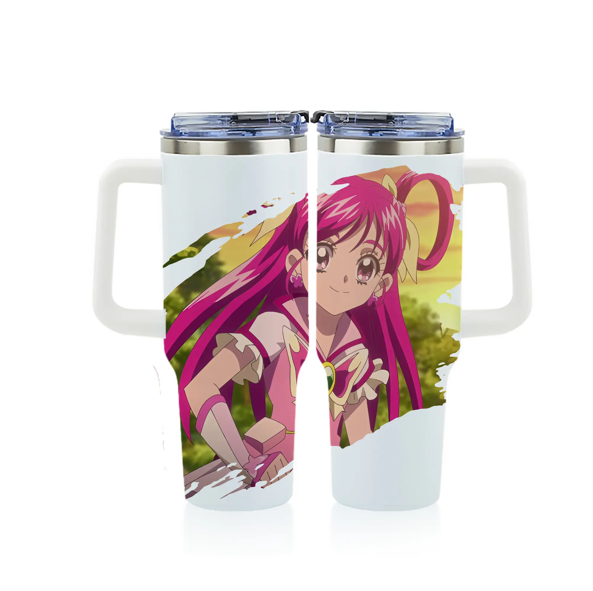 プリキュア グッズ,夢原のぞみ - 1200mL フルプリント車用タンブラー ・ 304ステンレス 内側 ・ 201ステンレス 外側 ・ 保温 保冷 ・ 通勤 ドライブ アウトドア用