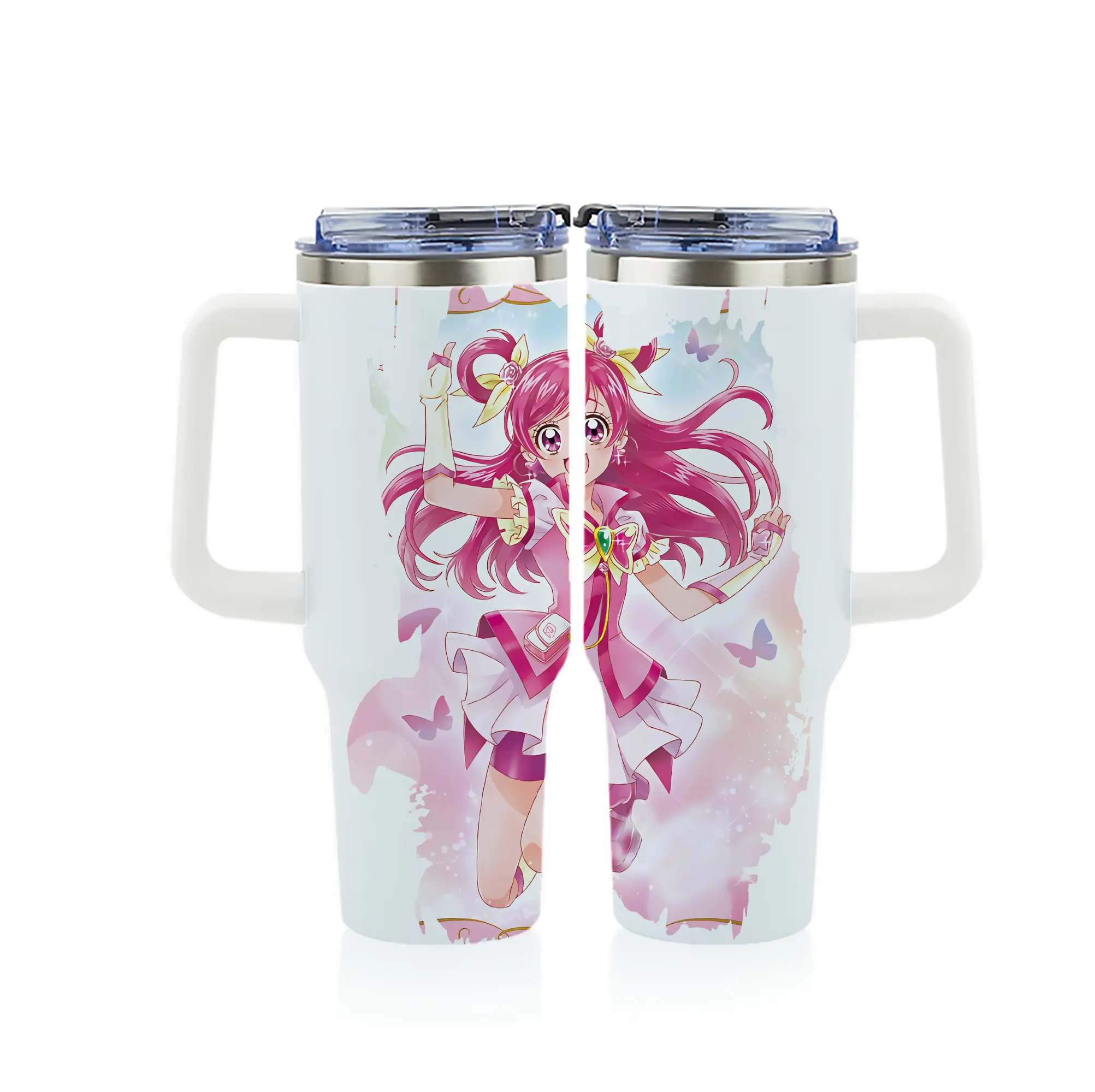 プリキュア グッズ,夢原のぞみ - 1200mL フルプリント車用タンブラー ・ 304ステンレス 内側 ・ 201ステンレス 外側 ・ 保温 保冷 ・ 通勤 ドライブ アウトドア用