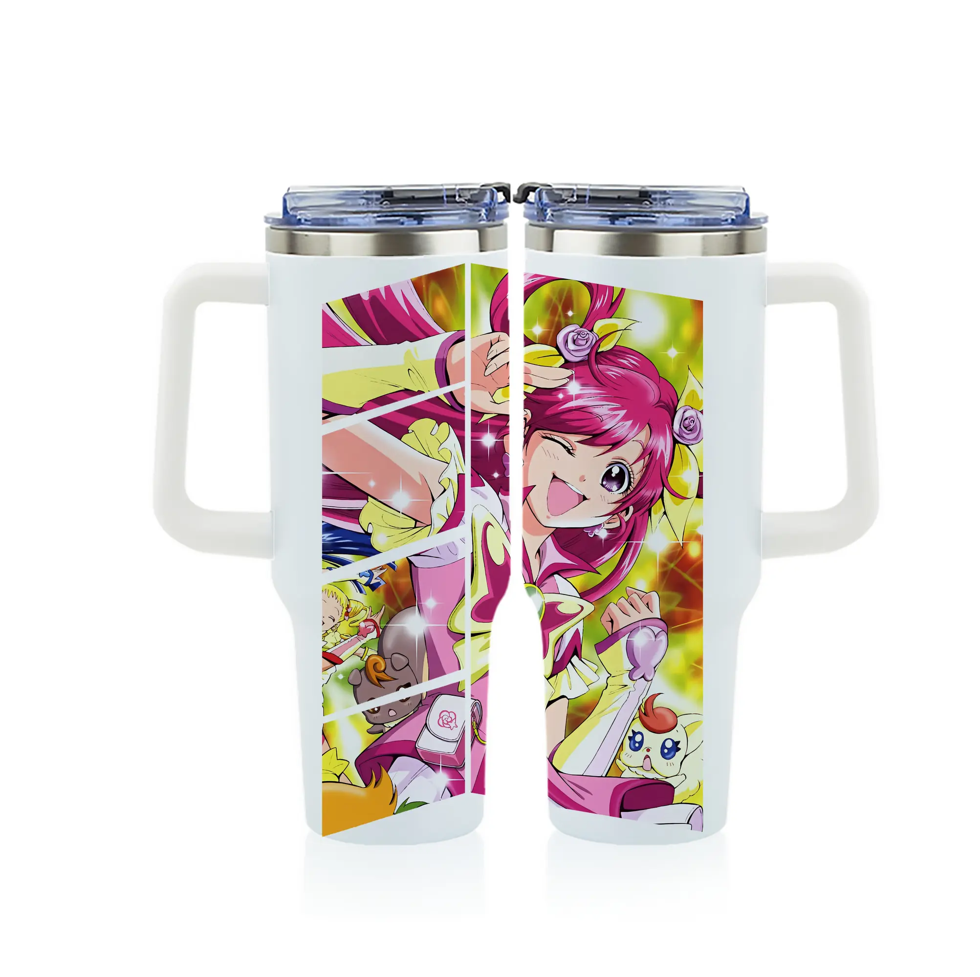 プリキュア グッズ,夢原のぞみ - 1200mL フルプリント車用タンブラー ・ 304ステンレス 内側 ・ 201ステンレス 外側 ・ 保温 保冷 ・ 通勤 ドライブ アウトドア用