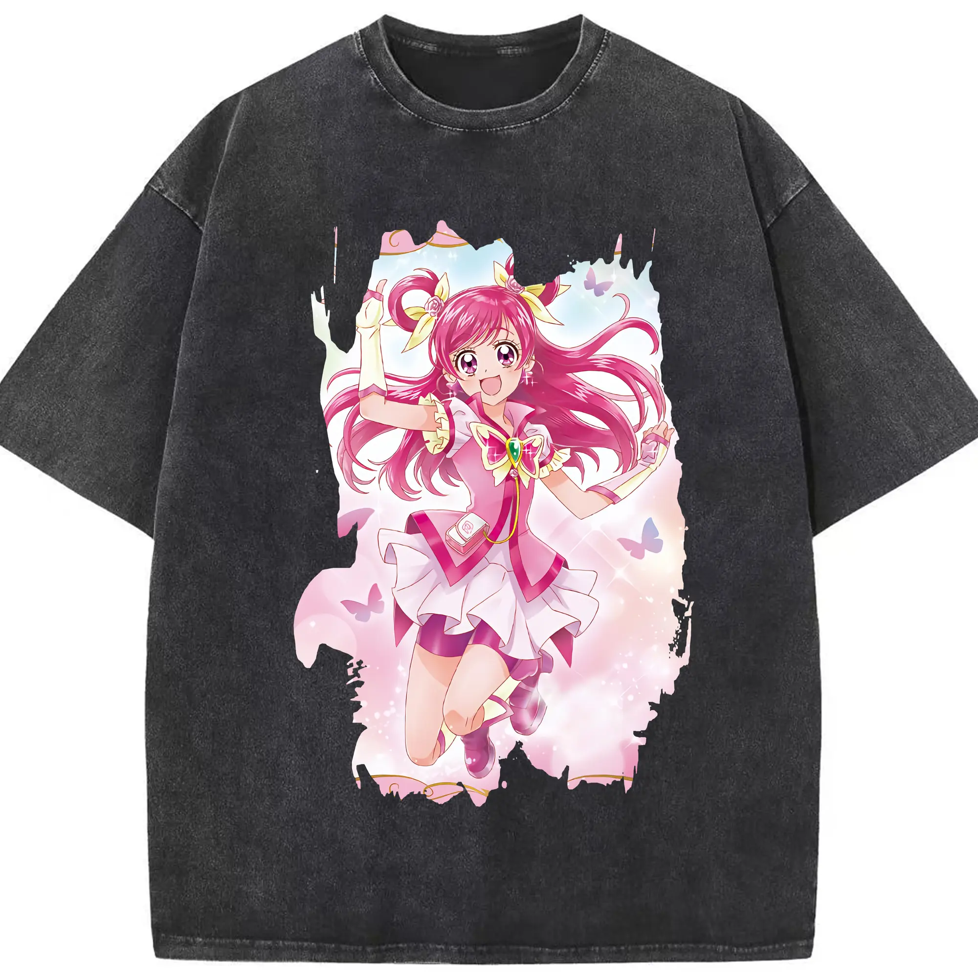 プリキュア グッズ,夢原のぞみ - 綿100％ ヴィンテージ風 半袖Tシャツ ・ フロントプリント ・ 柔らか肌触り ・ 通気性 快適 ・ スポーツ カジュアル 外出用