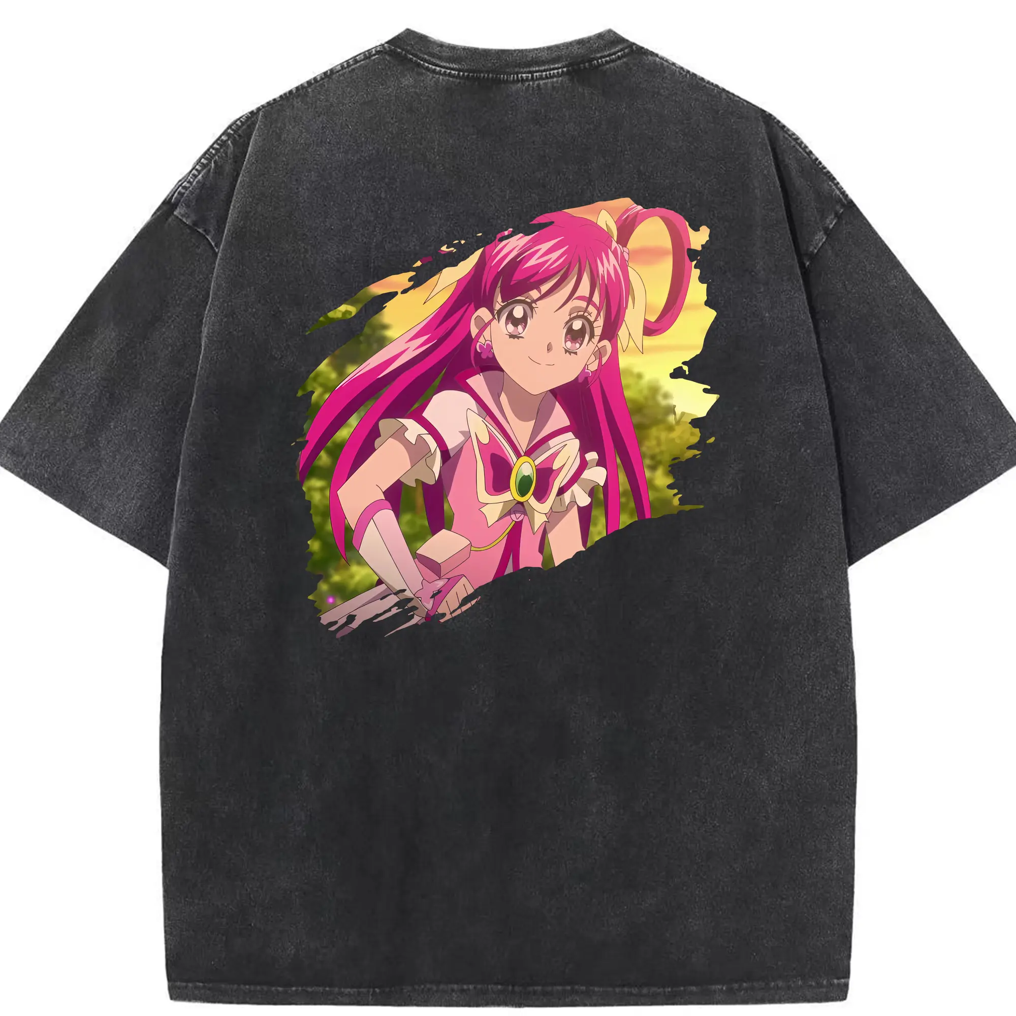プリキュア グッズ,夢原のぞみ - 綿100％ ヴィンテージ風 半袖Tシャツ ・ 背面プリント ・ 柔らか肌触り ・ 通気性 快適 ・ スポーツ カジュアル 外出用