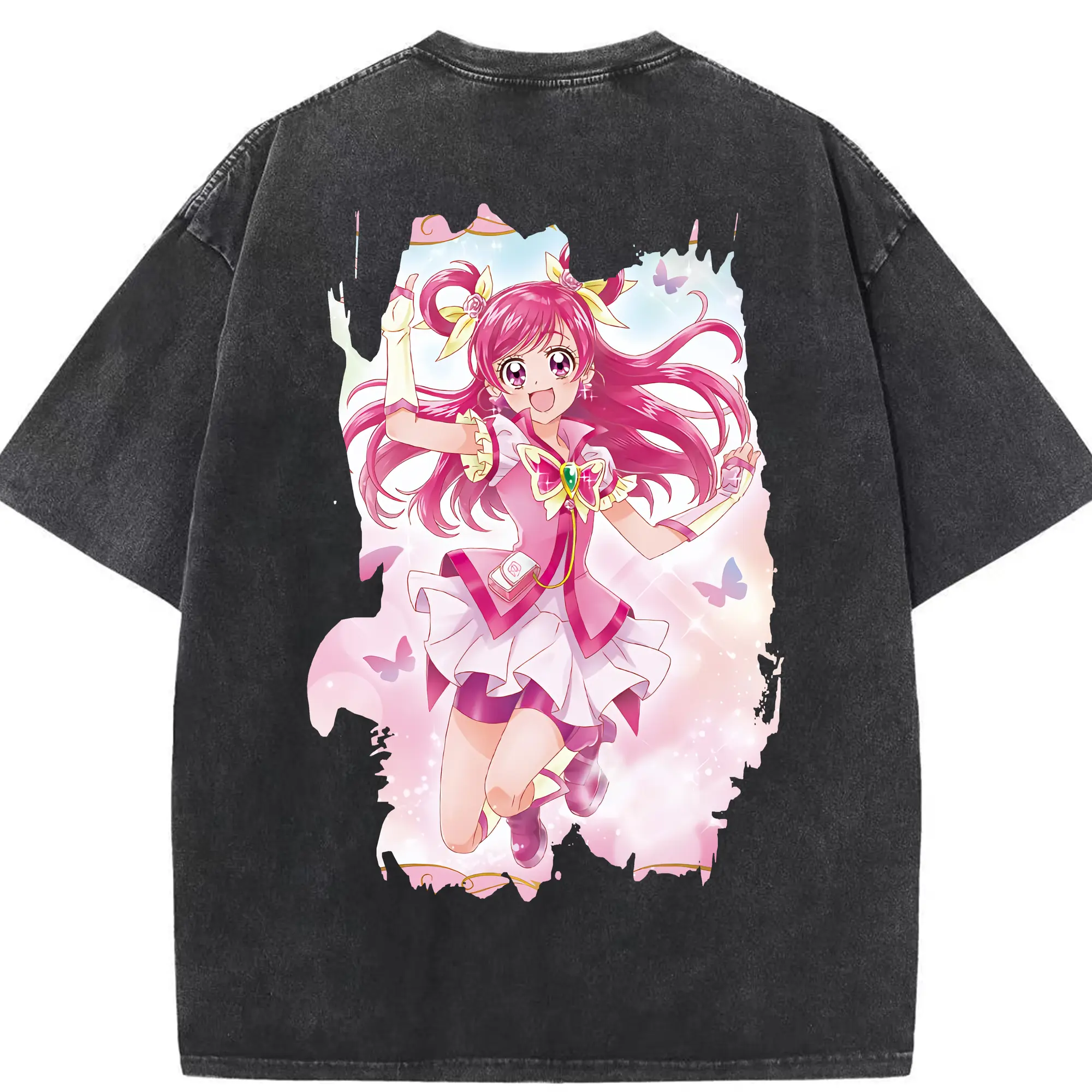 プリキュア グッズ,夢原のぞみ - 綿100％ ヴィンテージ風 半袖Tシャツ ・ 背面プリント ・ 柔らか肌触り ・ 通気性 快適 ・ スポーツ カジュアル 外出用