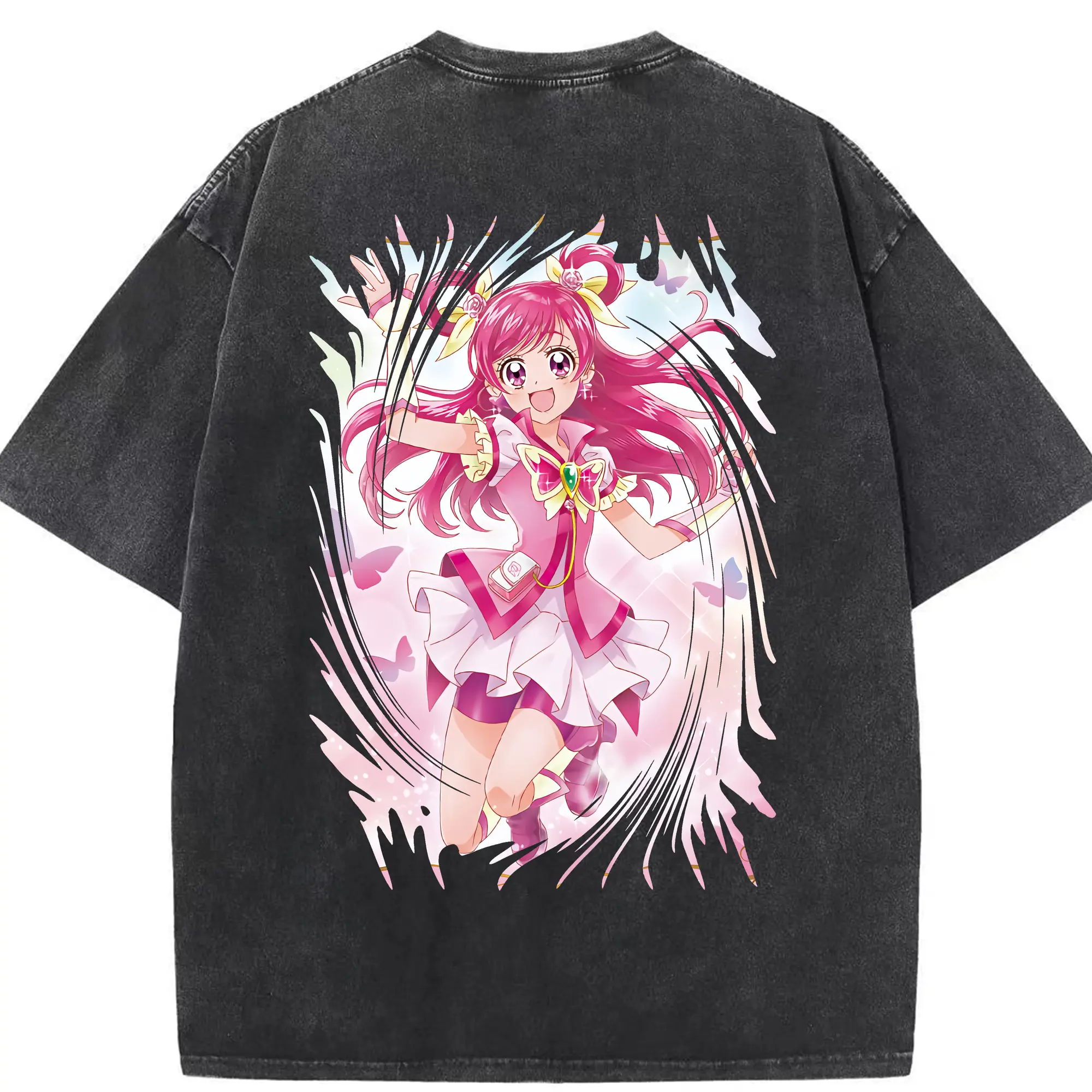 プリキュア グッズ,夢原のぞみ - 綿100％ ヴィンテージ風 半袖Tシャツ ・ 背面プリント ・ 柔らか肌触り ・ 通気性 快適 ・ スポーツ カジュアル 外出用