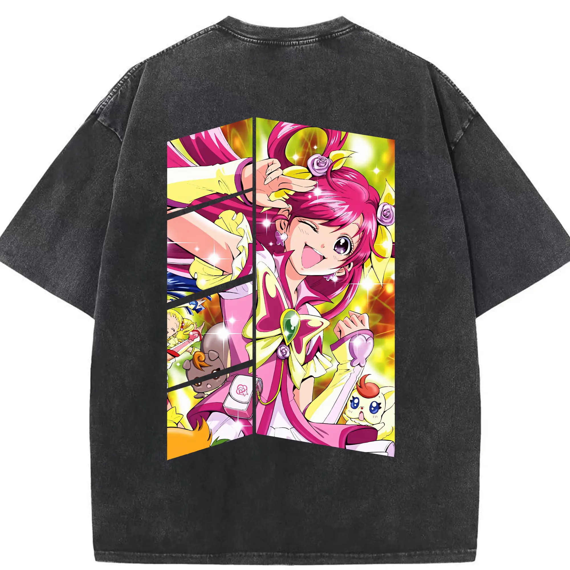 プリキュア グッズ,夢原のぞみ - 綿100％ ヴィンテージ風 半袖Tシャツ ・ 背面プリント ・ 柔らか肌触り ・ 通気性 快適 ・ スポーツ カジュアル 外出用