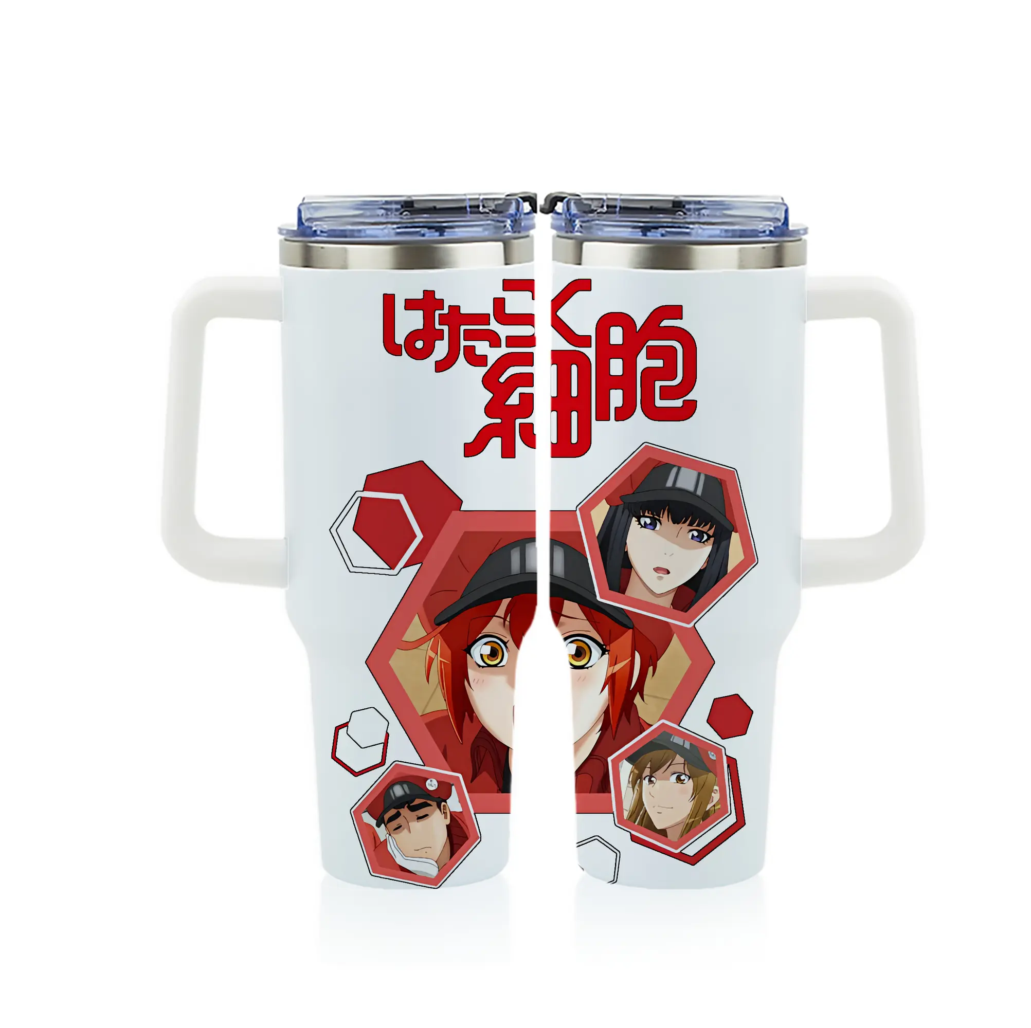 はたらく細胞 グッズ,赤血球 - 1200mL フルプリント車用タンブラー ・ 304ステンレス 内側 ・ 201ステンレス 外側 ・ 保温 保冷 ・ 通勤 ドライブ アウトドア用