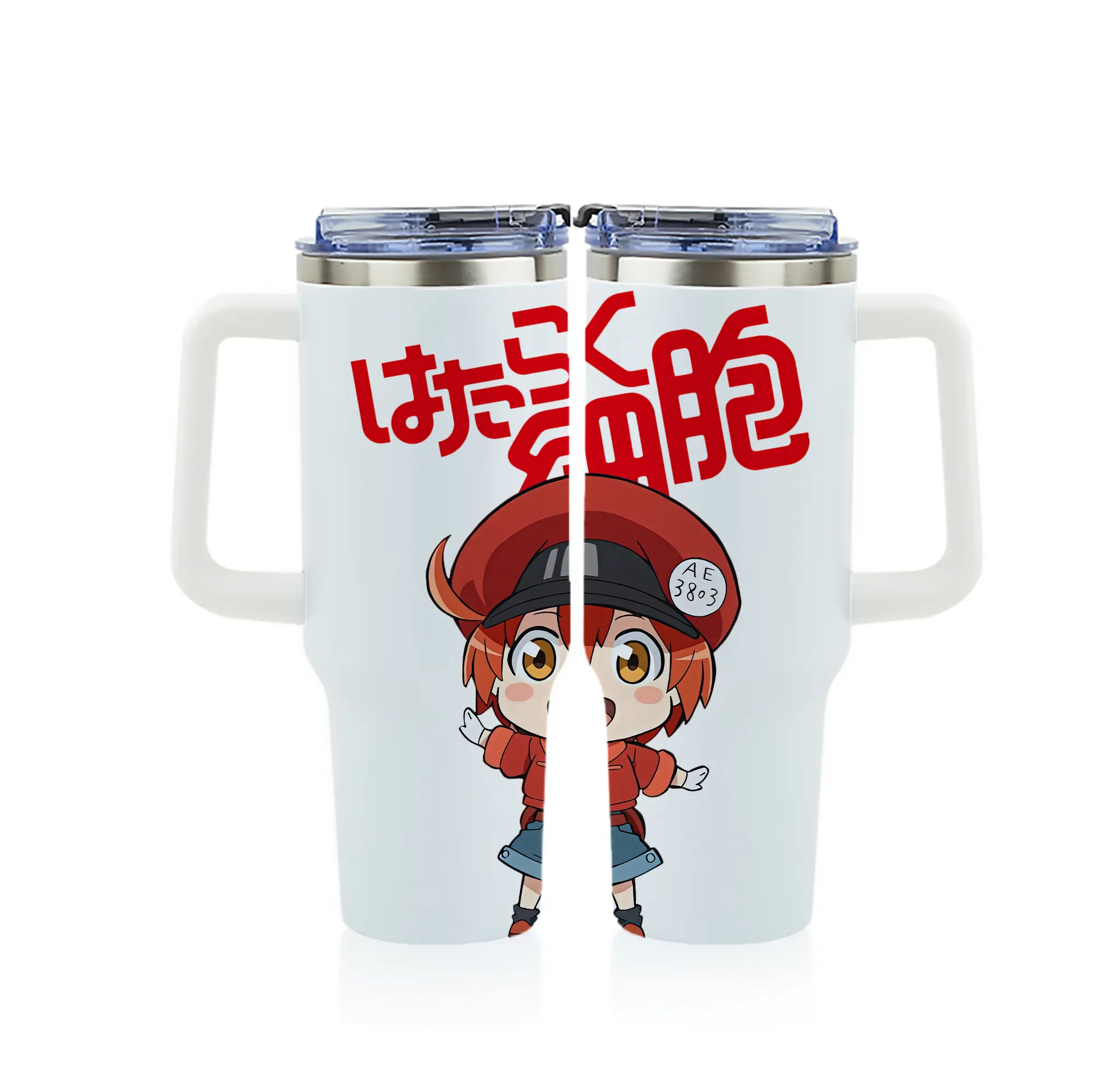 はたらく細胞 グッズ,赤血球 - 1200mL フルプリント車用タンブラー ・ 304ステンレス 内側 ・ 201ステンレス 外側 ・ 保温 保冷 ・ 通勤 ドライブ アウトドア用