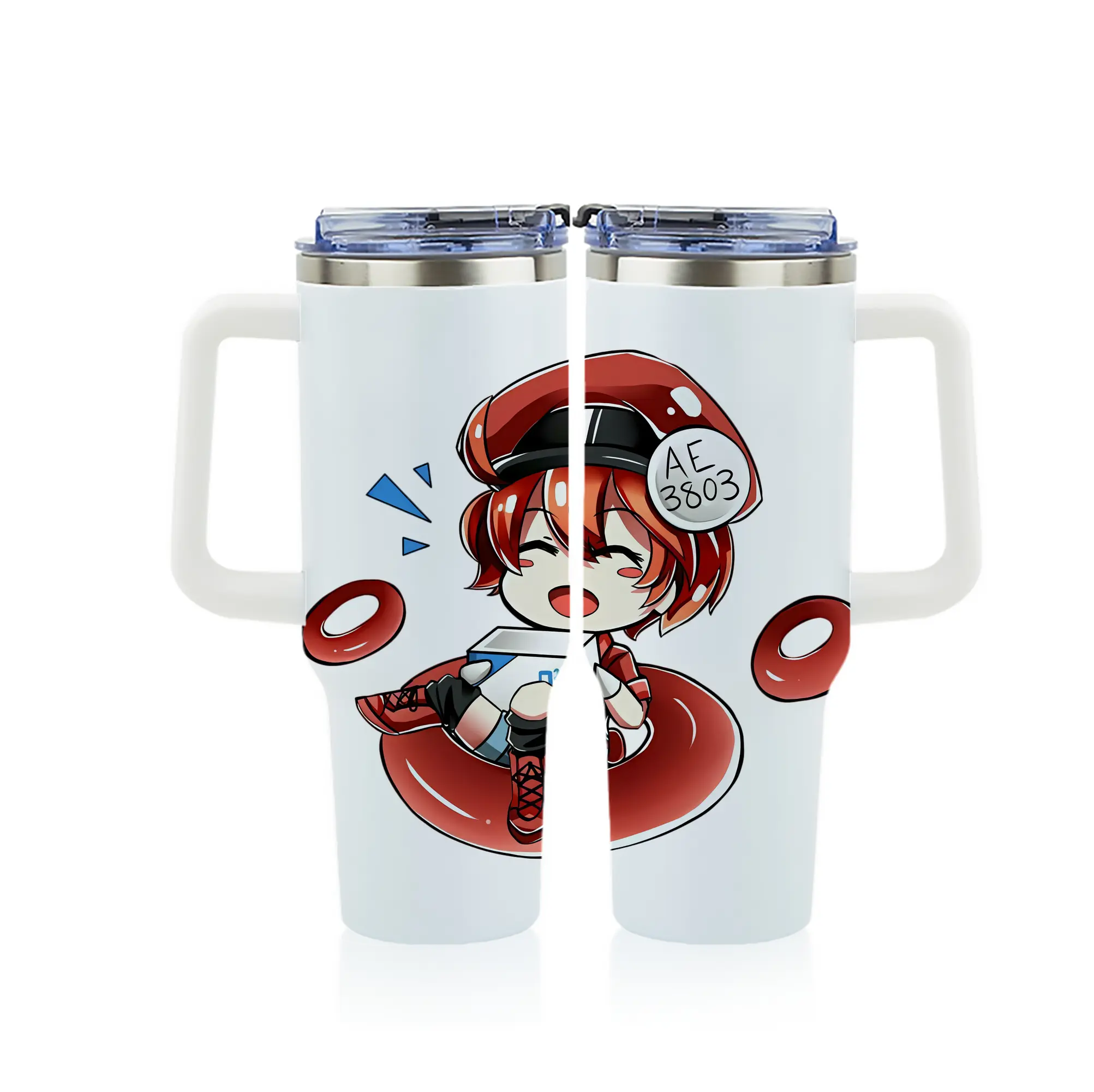 はたらく細胞 グッズ,赤血球 - 1200mL フルプリント車用タンブラー ・ 304ステンレス 内側 ・ 201ステンレス 外側 ・ 保温 保冷 ・ 通勤 ドライブ アウトドア用