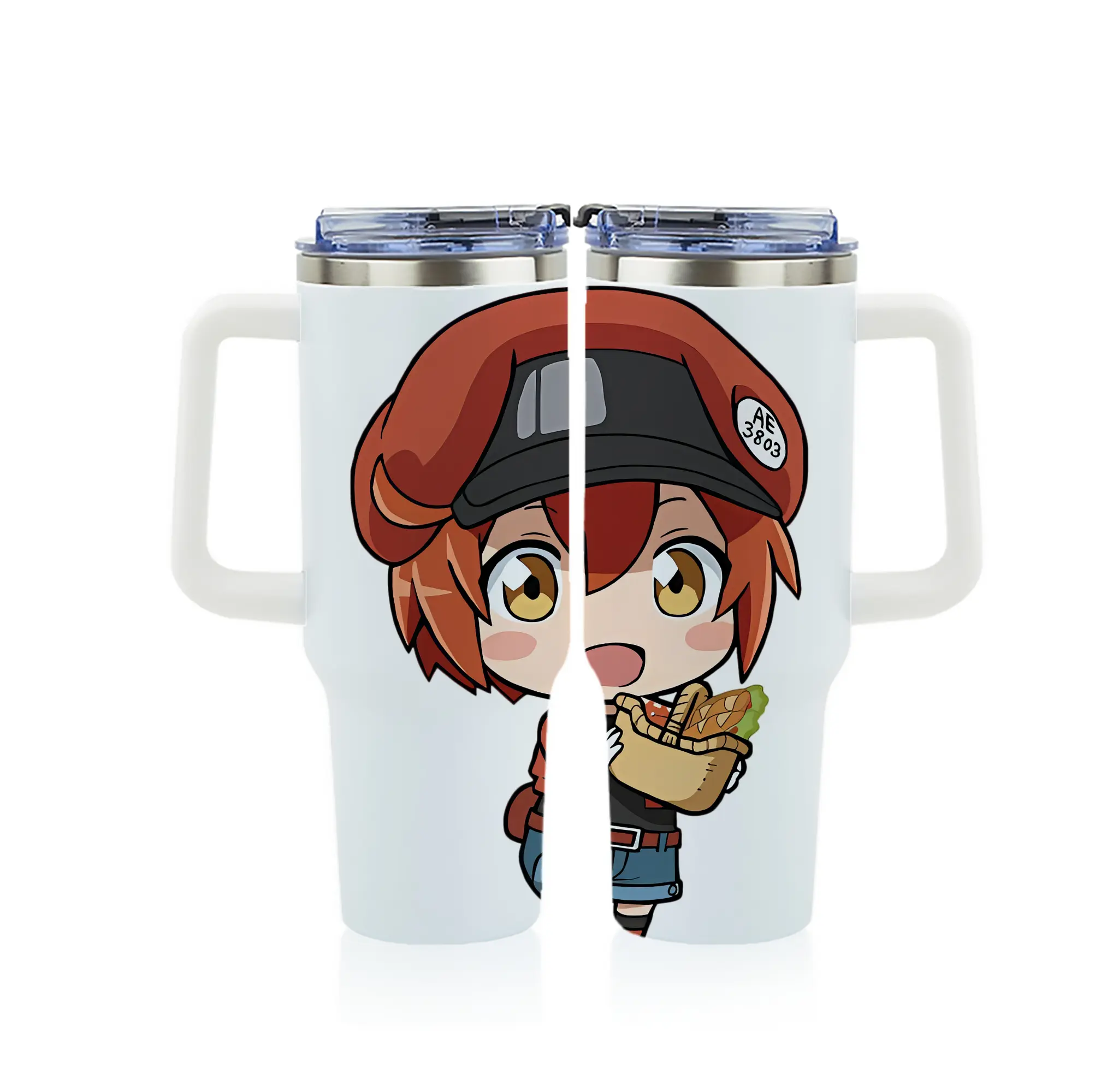 はたらく細胞 グッズ,赤血球 - 1200mL フルプリント車用タンブラー ・ 304ステンレス 内側 ・ 201ステンレス 外側 ・ 保温 保冷 ・ 通勤 ドライブ アウトドア用