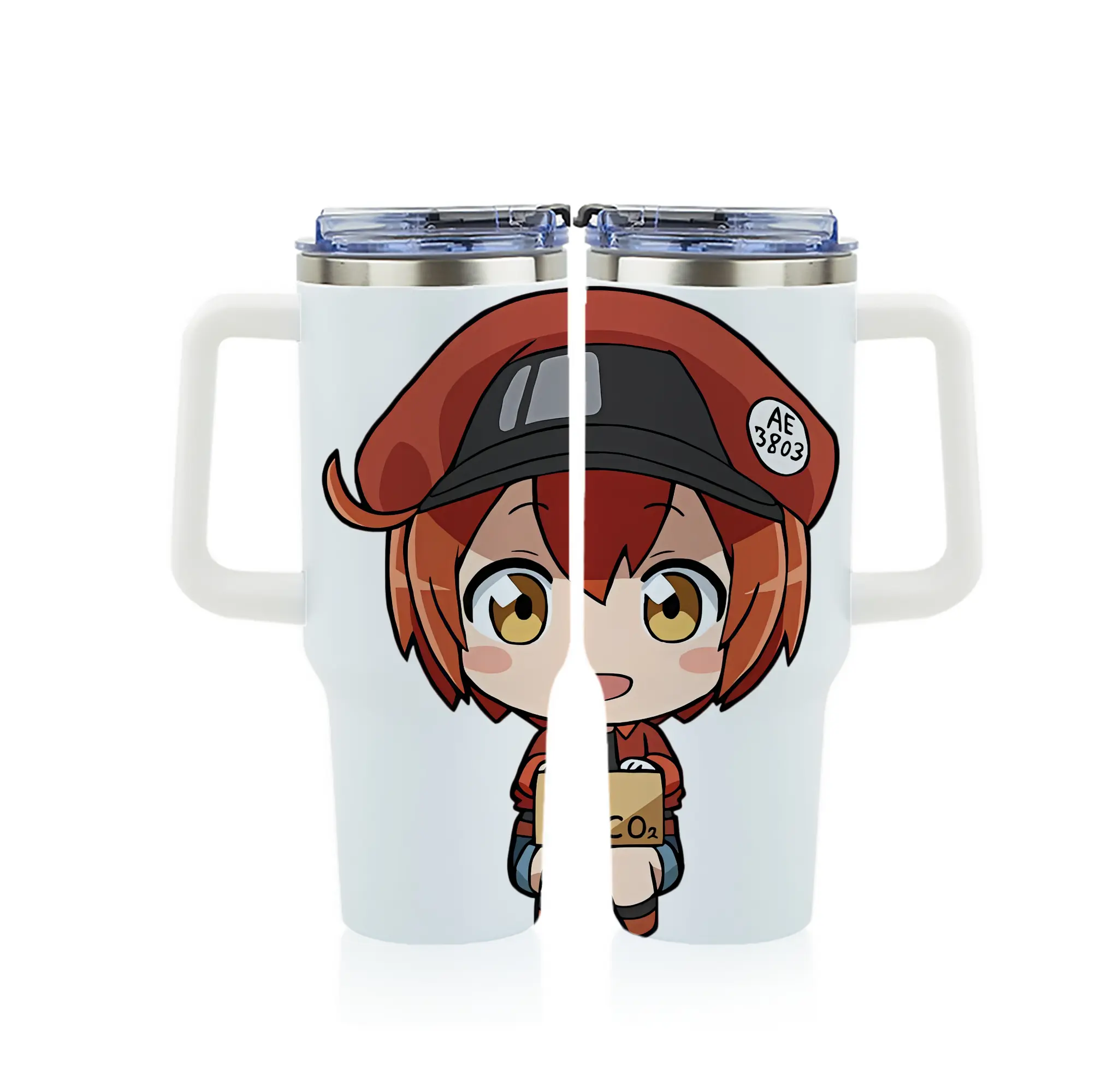 はたらく細胞 グッズ,赤血球 - 1200mL フルプリント車用タンブラー ・ 304ステンレス 内側 ・ 201ステンレス 外側 ・ 保温 保冷 ・ 通勤 ドライブ アウトドア用