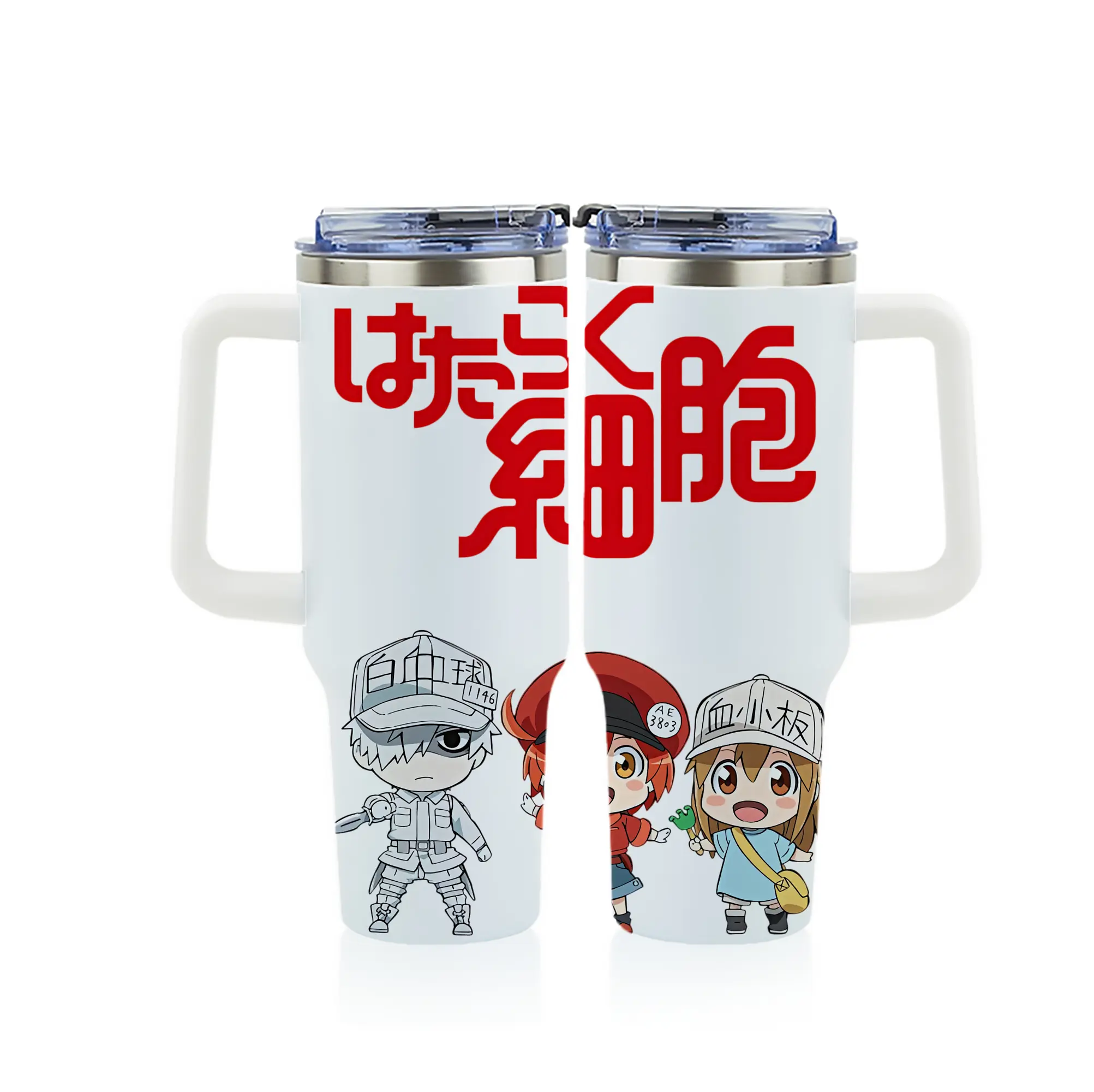 はたらく細胞 グッズ,赤血球 - 1200mL フルプリント車用タンブラー ・ 304ステンレス 内側 ・ 201ステンレス 外側 ・ 保温 保冷 ・ 通勤 ドライブ アウトドア用