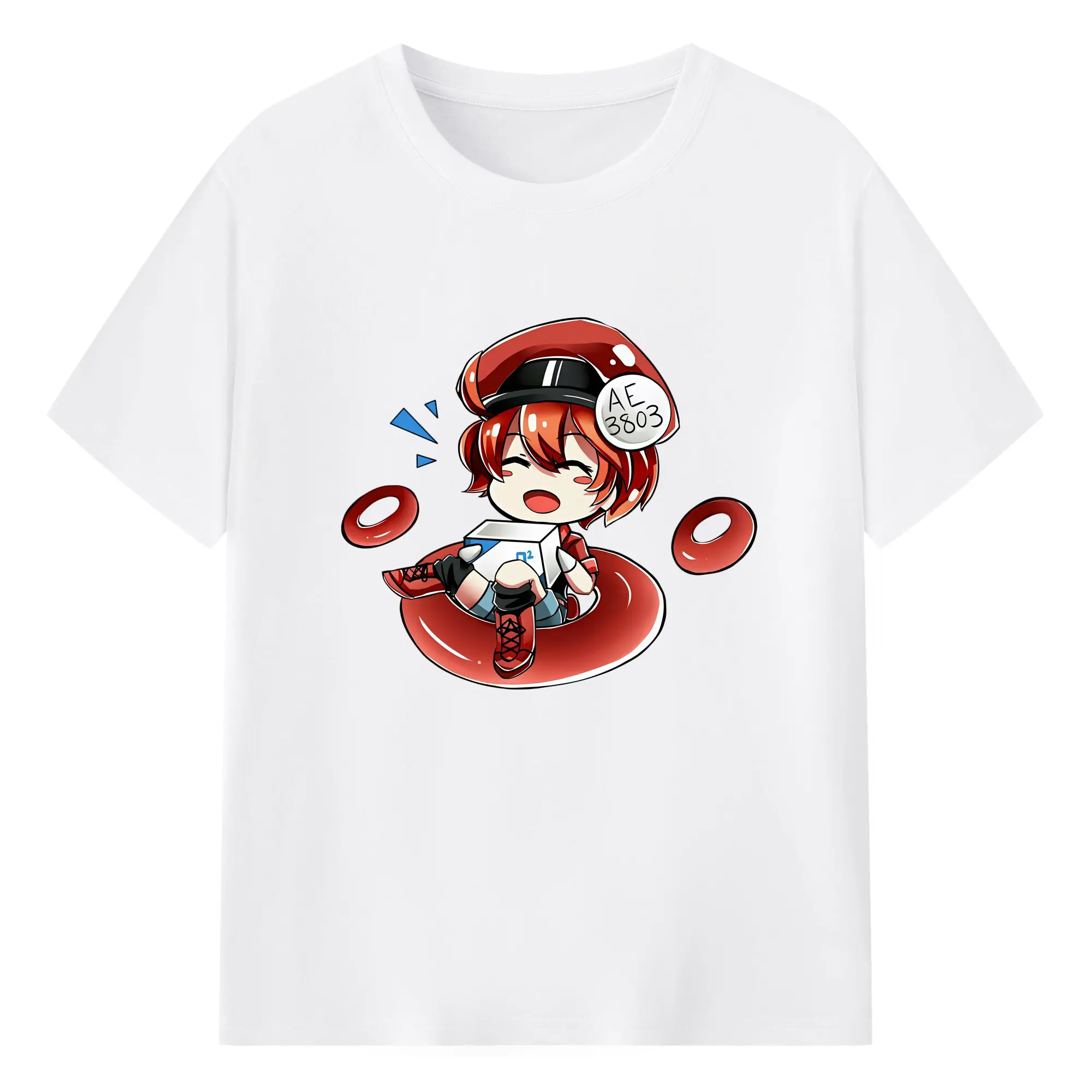 はたらく細胞 グッズ,赤血球 - 綿100％ 半袖Tシャツ ・ フロントプリント ・ 快適 通気性 ・ 日常使い 散歩 スポーツ用
