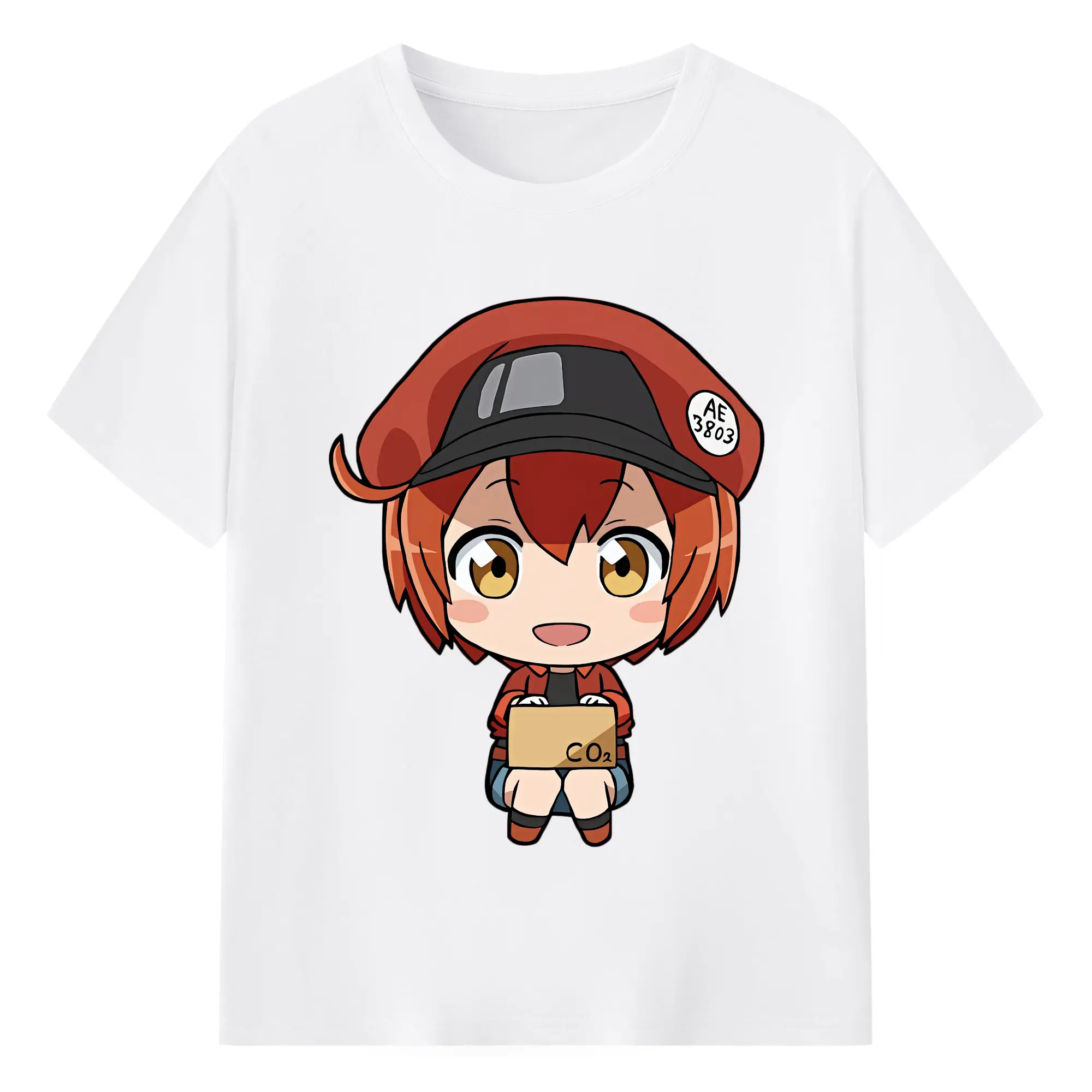 はたらく細胞 グッズ,赤血球 - 綿100％ 半袖Tシャツ ・ フロントプリント ・ 快適 通気性 ・ 日常使い 散歩 スポーツ用