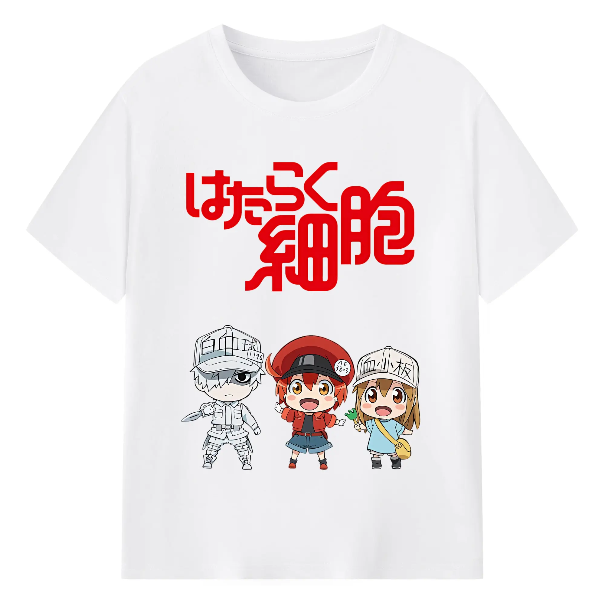はたらく細胞 グッズ,赤血球 - 綿100％ 半袖Tシャツ ・ フロントプリント ・ 快適 通気性 ・ 日常使い 散歩 スポーツ用