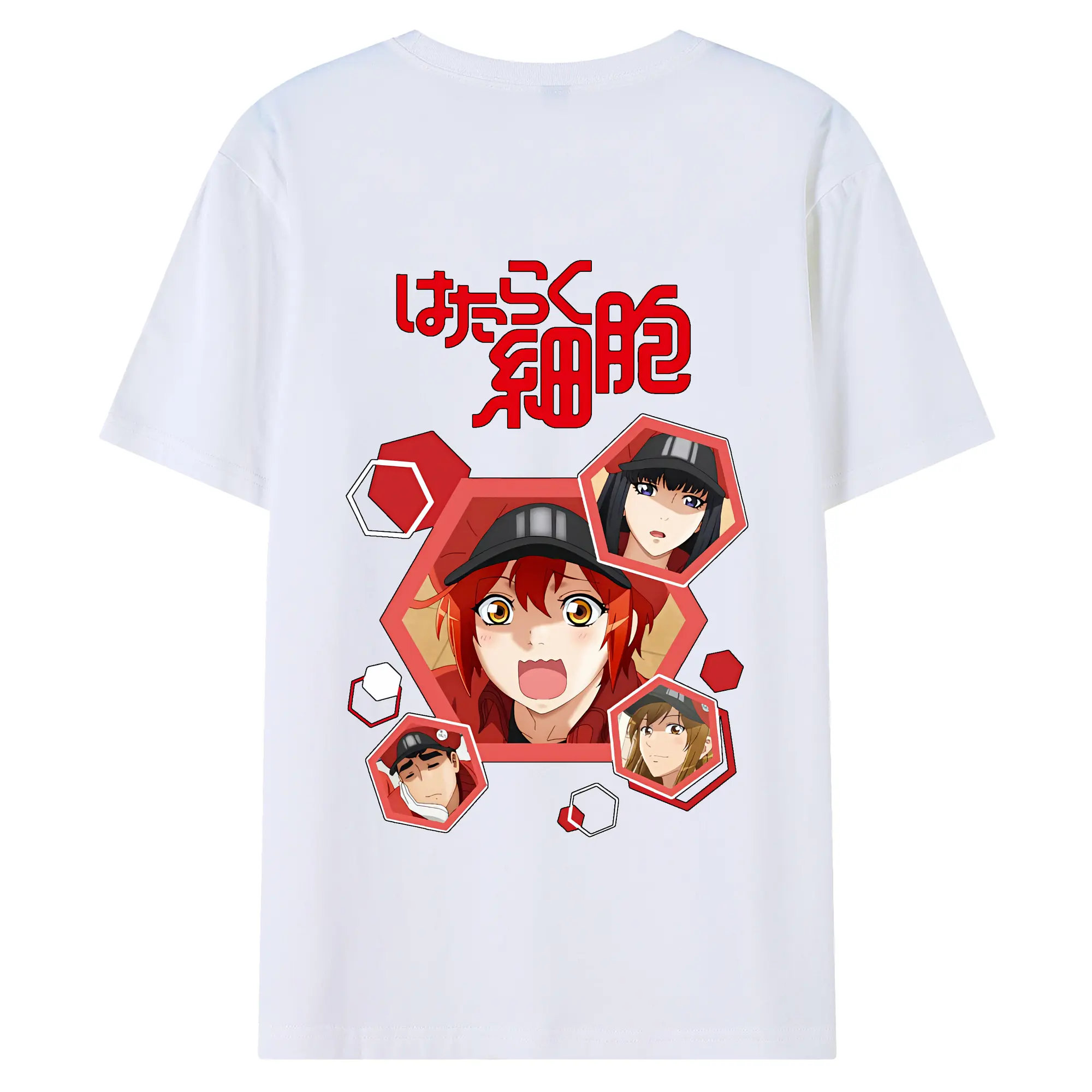 はたらく細胞 グッズ,赤血球 - 綿100％ 半袖Tシャツ ・ バックプリント ・ 快適 通気性 ・ 日常使い 散歩 スポーツ用