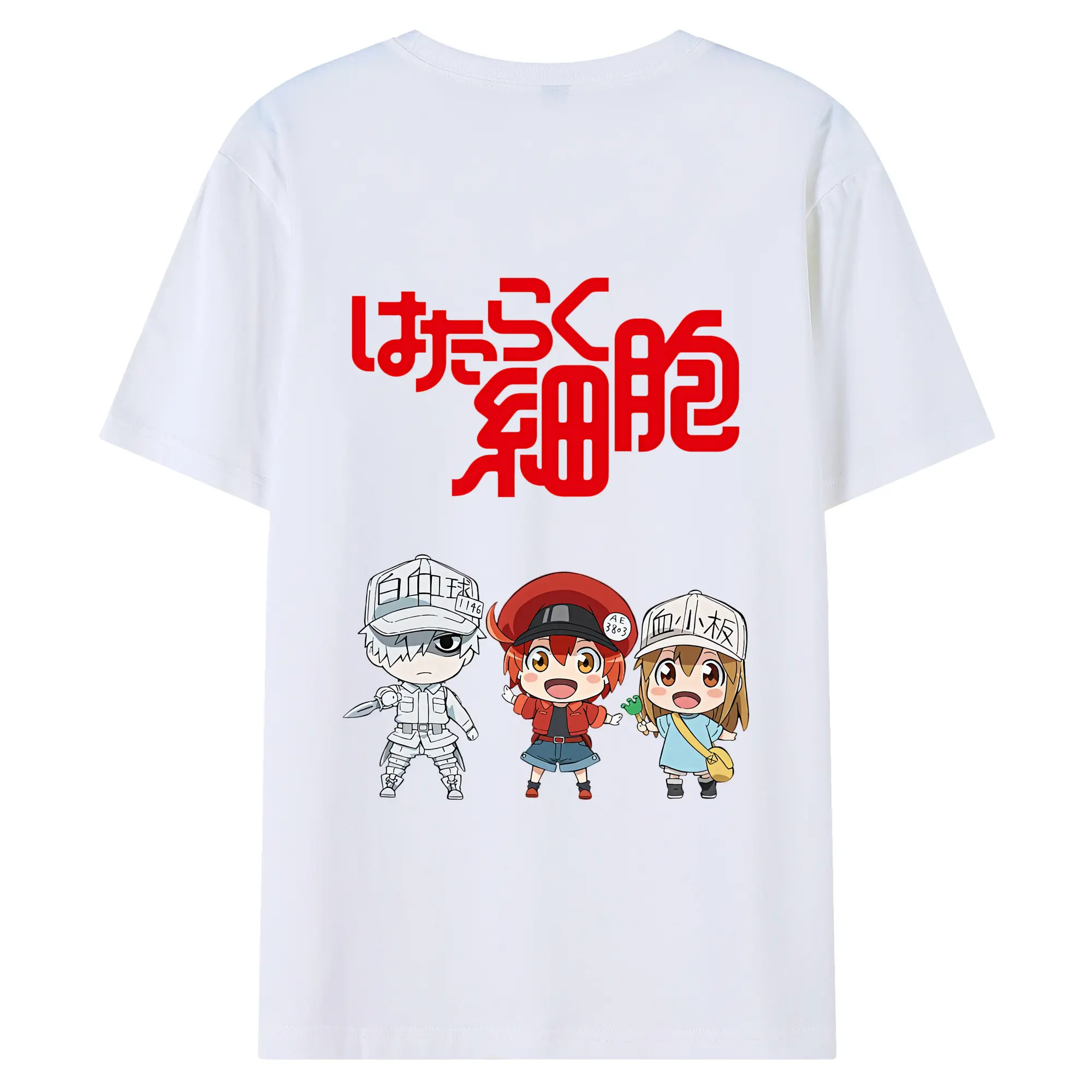 はたらく細胞 グッズ,赤血球 - 綿100％ 半袖Tシャツ ・ バックプリント ・ 快適 通気性 ・ 日常使い 散歩 スポーツ用