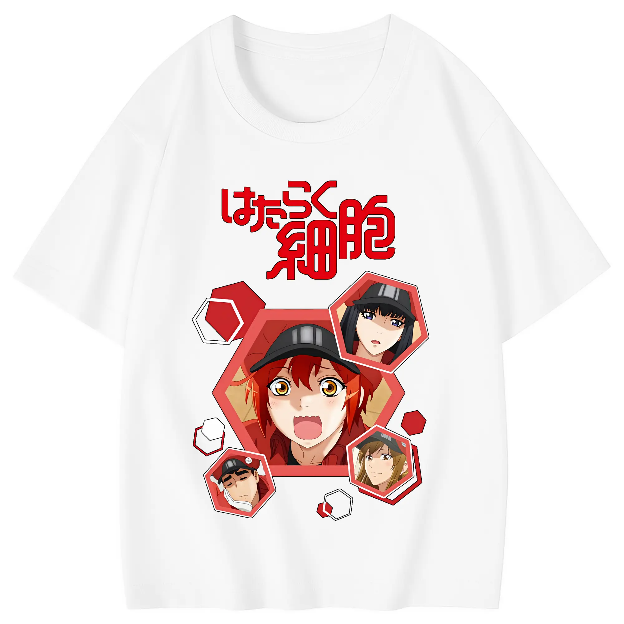 はたらく細胞 グッズ,赤血球 - 綿100％ キッズTシャツ ・ フロントプリント ・ 快適 通気性 ・ スポーツ カジュアル 散歩用