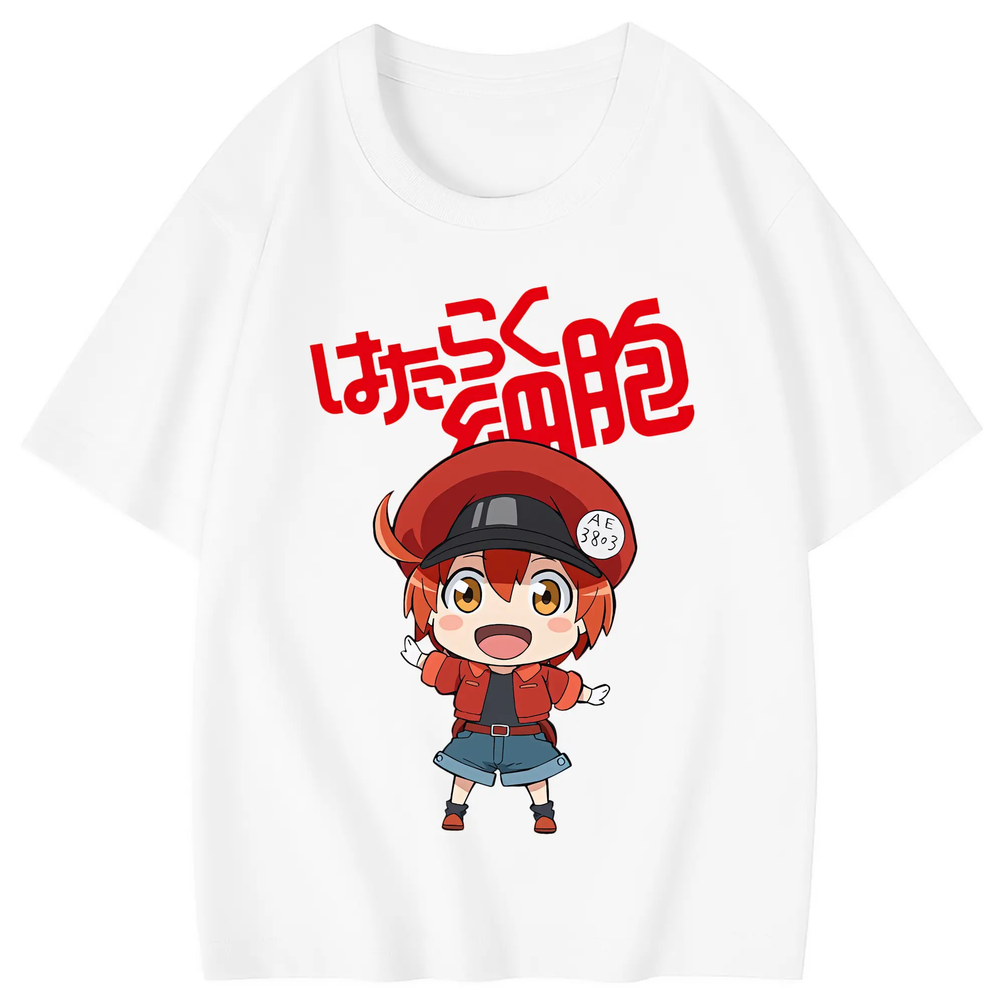 はたらく細胞 グッズ,赤血球 - 綿100％ キッズTシャツ ・ フロントプリント ・ 快適 通気性 ・ スポーツ カジュアル 散歩用