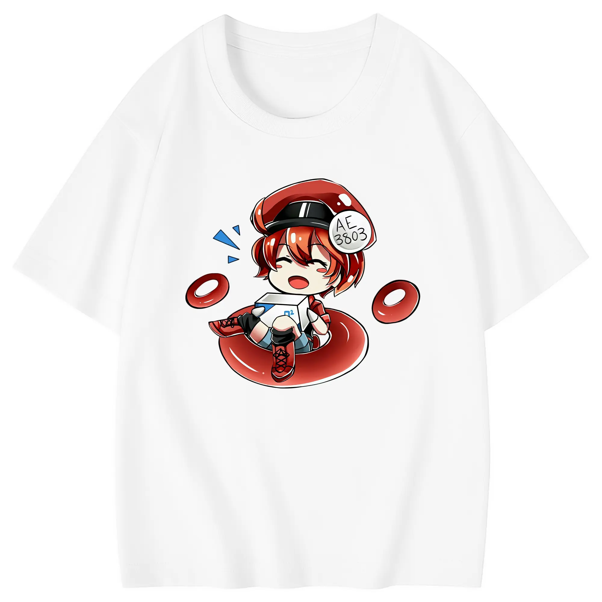 はたらく細胞 グッズ,赤血球 - 綿100％ キッズTシャツ ・ フロントプリント ・ 快適 通気性 ・ スポーツ カジュアル 散歩用