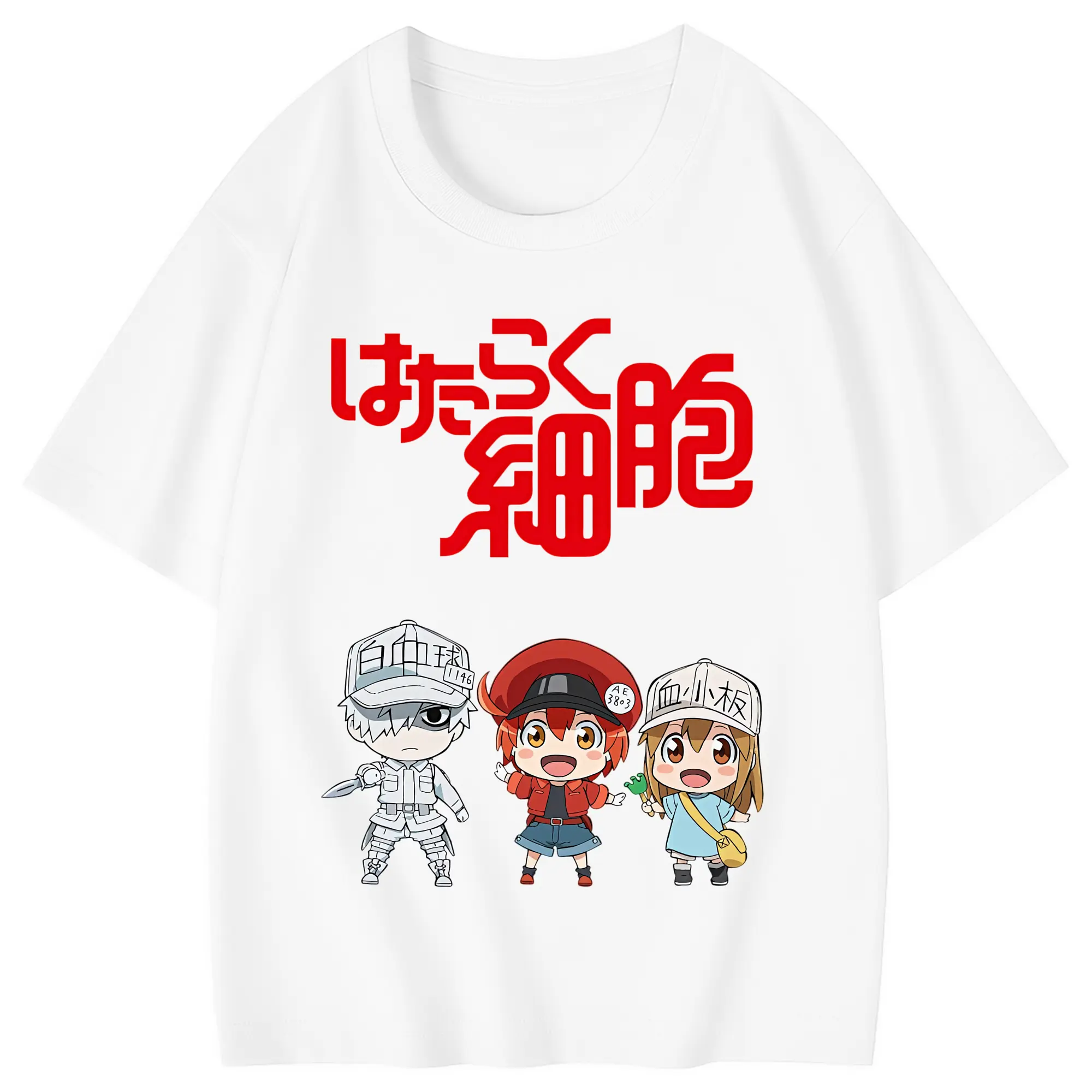 はたらく細胞 グッズ,赤血球 - 綿100％ キッズTシャツ ・ フロントプリント ・ 快適 通気性 ・ スポーツ カジュアル 散歩用