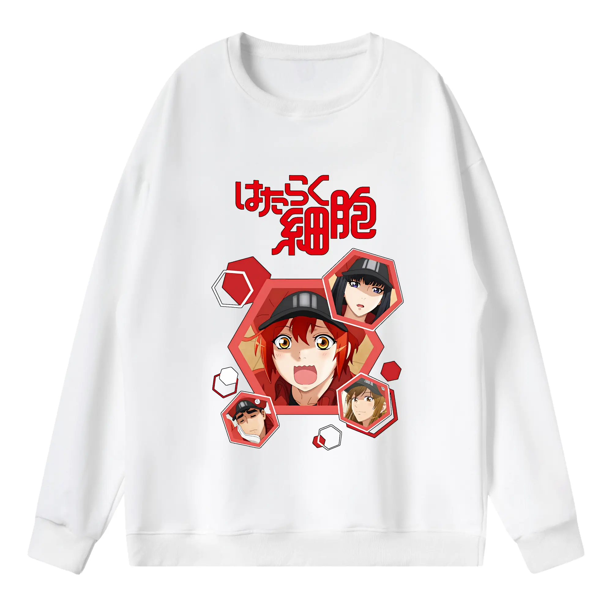 はたらく細胞 グッズ,赤血球 - 薄手 クルーネック スウェット 裏毛260g · ポリエステル 春秋向け カジュアル 男女兼用 · トレーナー デイリー スポーツ 散歩に最適