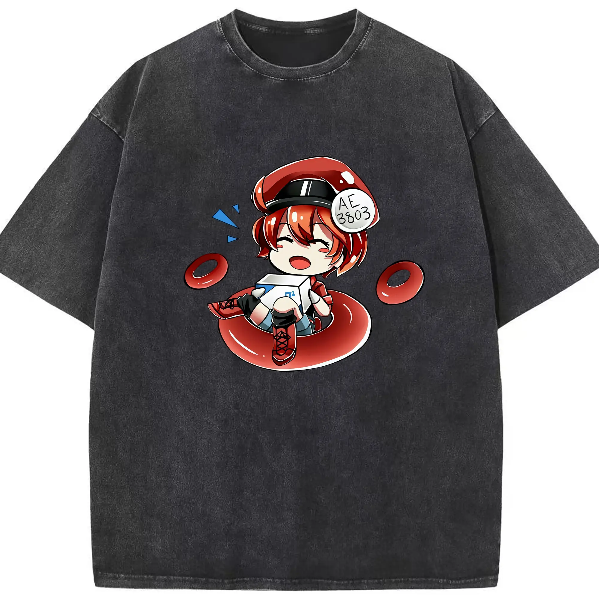 はたらく細胞 グッズ,赤血球 - 綿100％ ヴィンテージ風 半袖Tシャツ ・ フロントプリント ・ 柔らか肌触り ・ 通気性 快適 ・ スポーツ カジュアル 外出用
