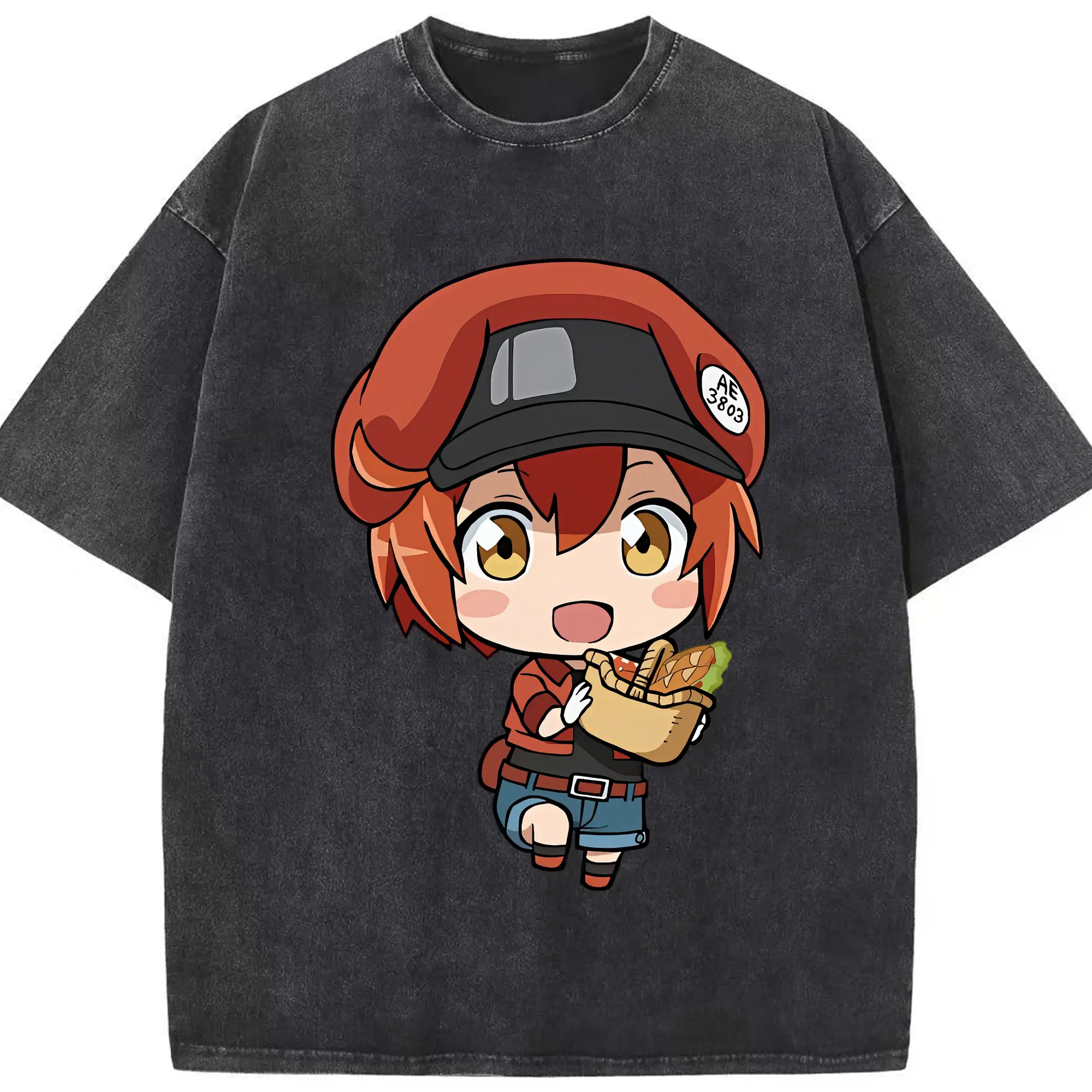 はたらく細胞 グッズ,赤血球 - 綿100％ ヴィンテージ風 半袖Tシャツ ・ フロントプリント ・ 柔らか肌触り ・ 通気性 快適 ・ スポーツ カジュアル 外出用