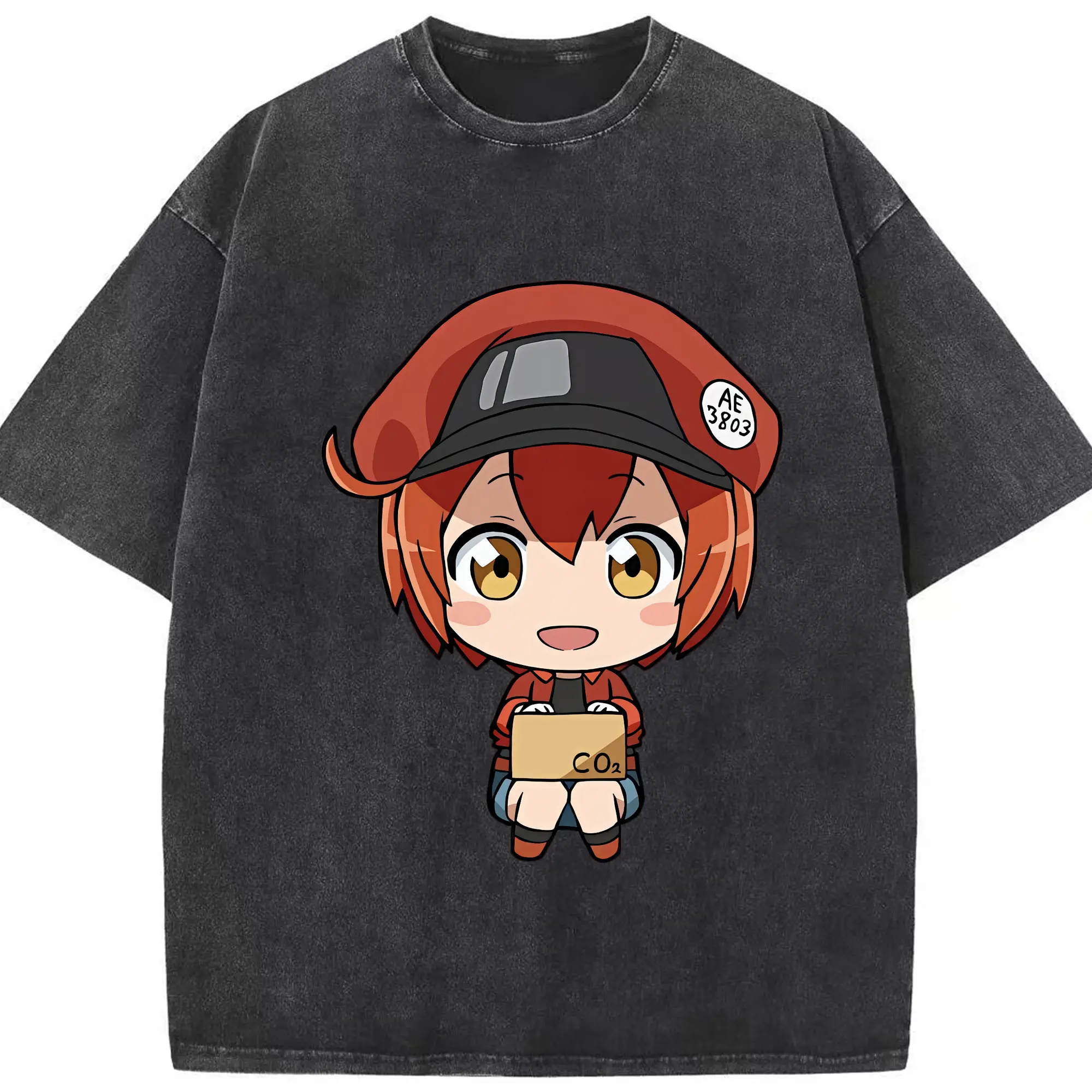 はたらく細胞 グッズ,赤血球 - 綿100％ ヴィンテージ風 半袖Tシャツ ・ フロントプリント ・ 柔らか肌触り ・ 通気性 快適 ・ スポーツ カジュアル 外出用