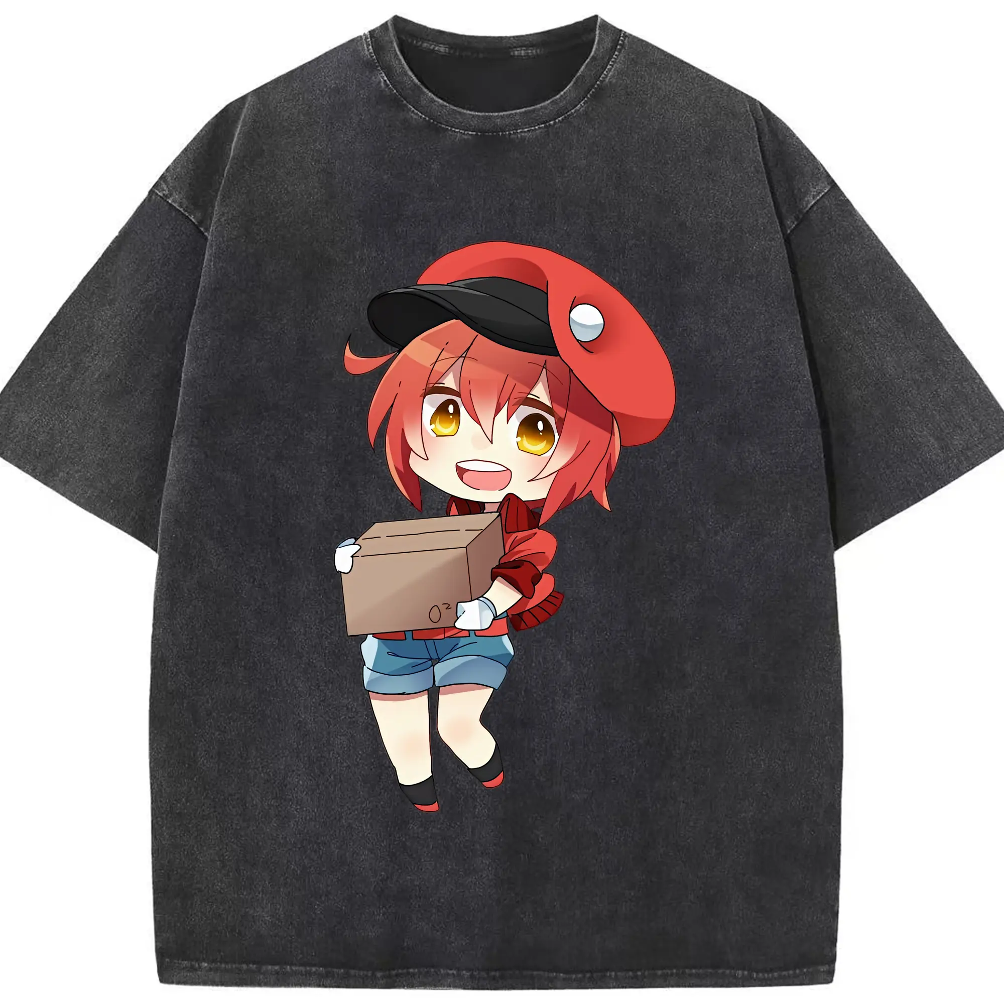 はたらく細胞 グッズ,赤血球 - 綿100％ ヴィンテージ風 半袖Tシャツ ・ フロントプリント ・ 柔らか肌触り ・ 通気性 快適 ・ スポーツ カジュアル 外出用