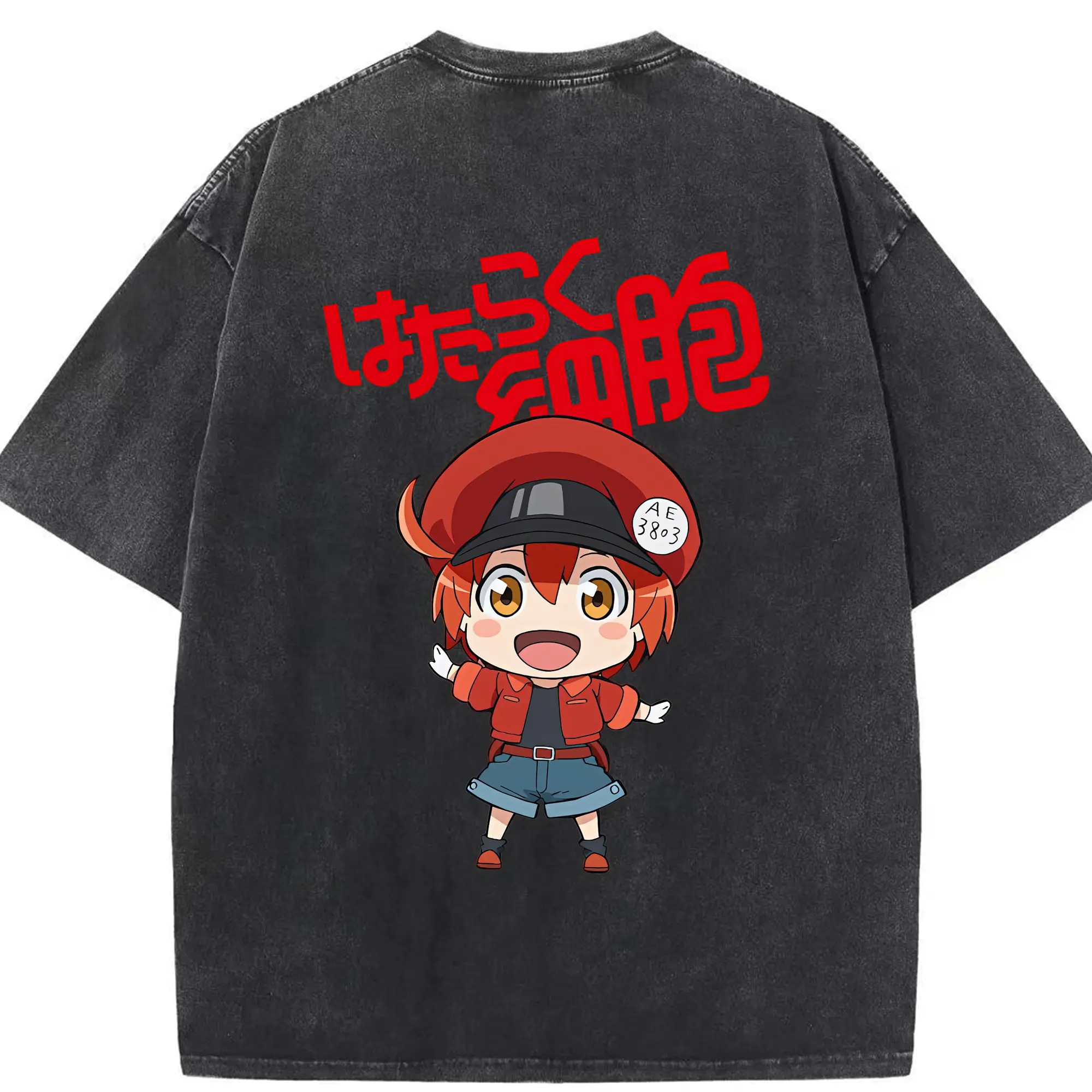 はたらく細胞 グッズ,赤血球 - 綿100％ ヴィンテージ風 半袖Tシャツ ・ 背面プリント ・ 柔らか肌触り ・ 通気性 快適 ・ スポーツ カジュアル 外出用