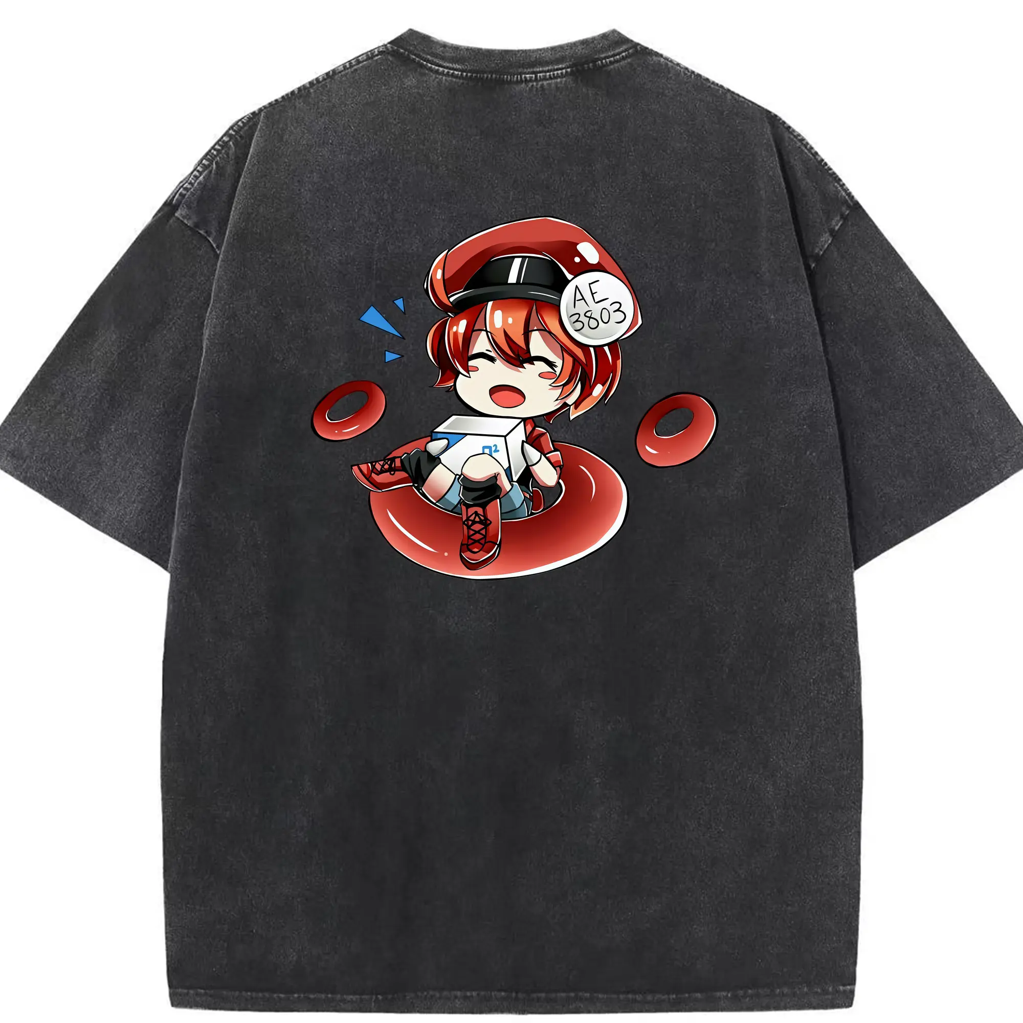 はたらく細胞 グッズ,赤血球 - 綿100％ ヴィンテージ風 半袖Tシャツ ・ 背面プリント ・ 柔らか肌触り ・ 通気性 快適 ・ スポーツ カジュアル 外出用