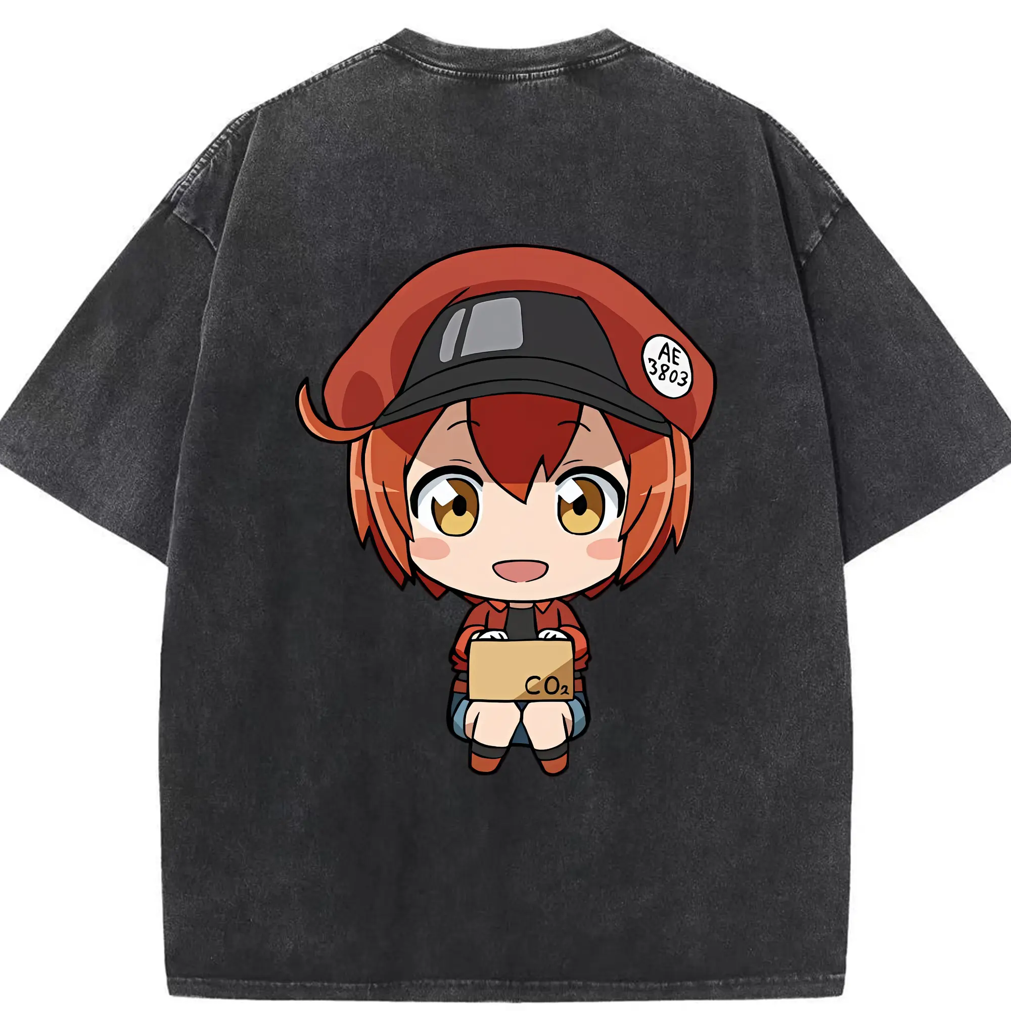 はたらく細胞 グッズ,赤血球 - 綿100％ ヴィンテージ風 半袖Tシャツ ・ 背面プリント ・ 柔らか肌触り ・ 通気性 快適 ・ スポーツ カジュアル 外出用