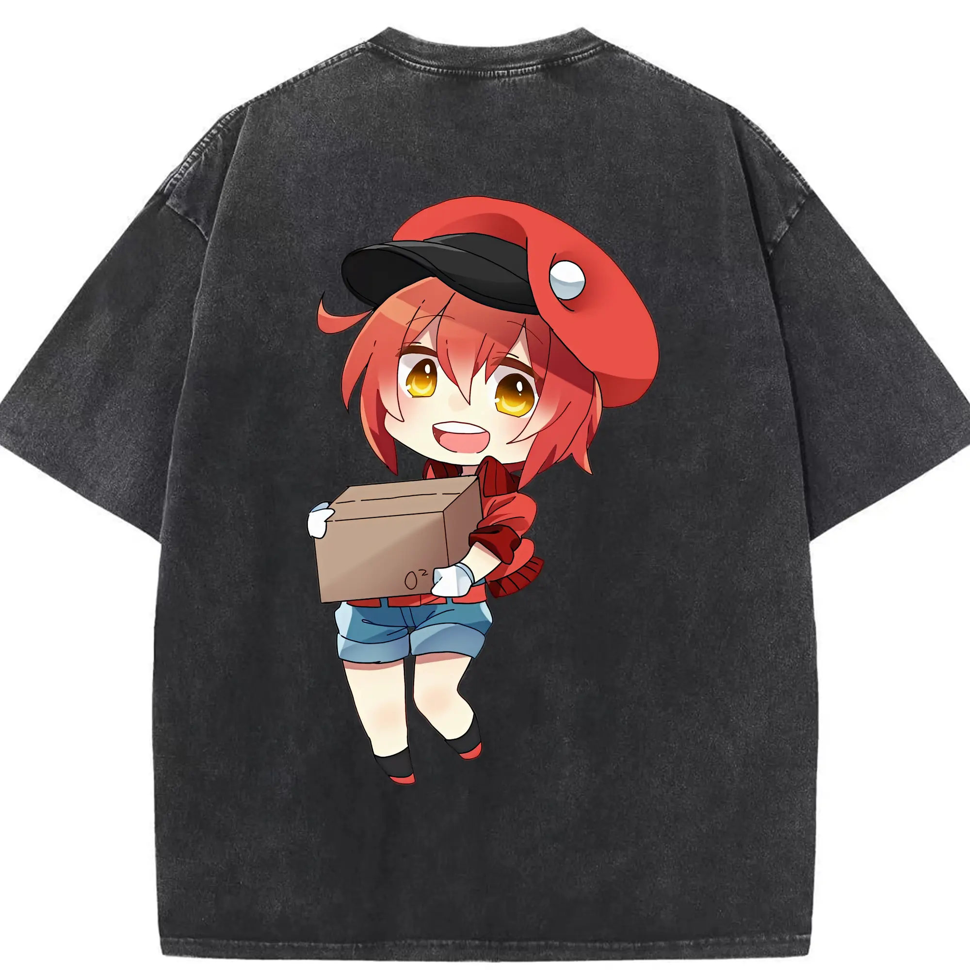 はたらく細胞 グッズ,赤血球 - 綿100％ ヴィンテージ風 半袖Tシャツ ・ 背面プリント ・ 柔らか肌触り ・ 通気性 快適 ・ スポーツ カジュアル 外出用