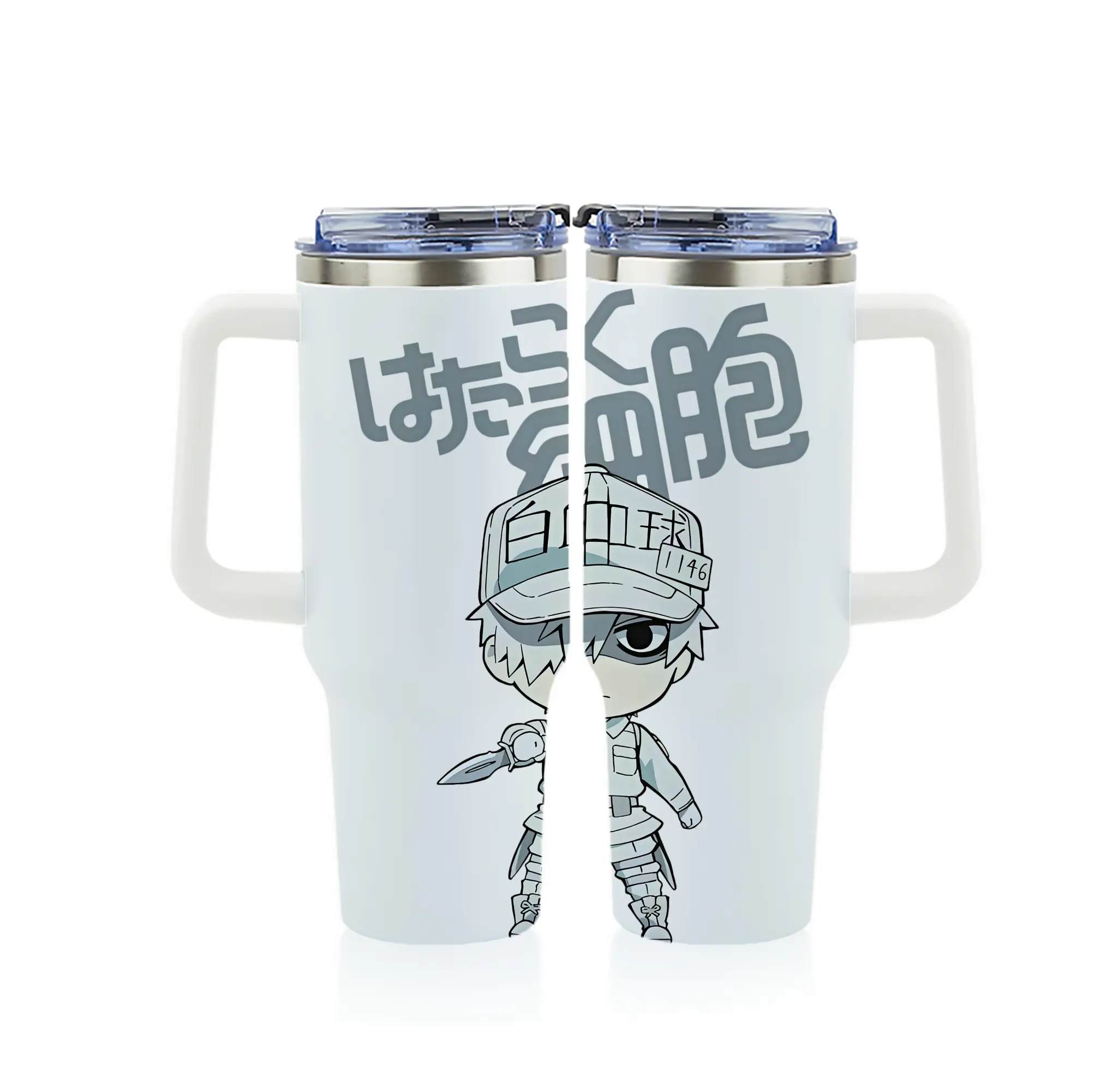 はたらく細胞 グッズ,白血球 - 1200mL フルプリント車用タンブラー ・ 304ステンレス 内側 ・ 201ステンレス 外側 ・ 保温 保冷 ・ 通勤 ドライブ アウトドア用