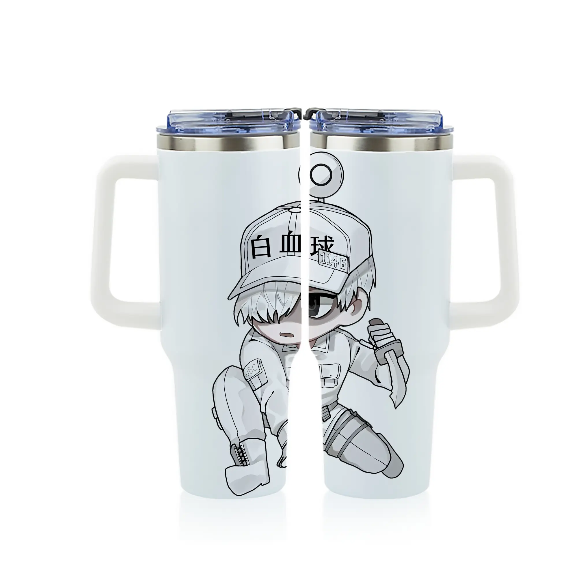 はたらく細胞 グッズ,白血球 - 1200mL フルプリント車用タンブラー ・ 304ステンレス 内側 ・ 201ステンレス 外側 ・ 保温 保冷 ・ 通勤 ドライブ アウトドア用