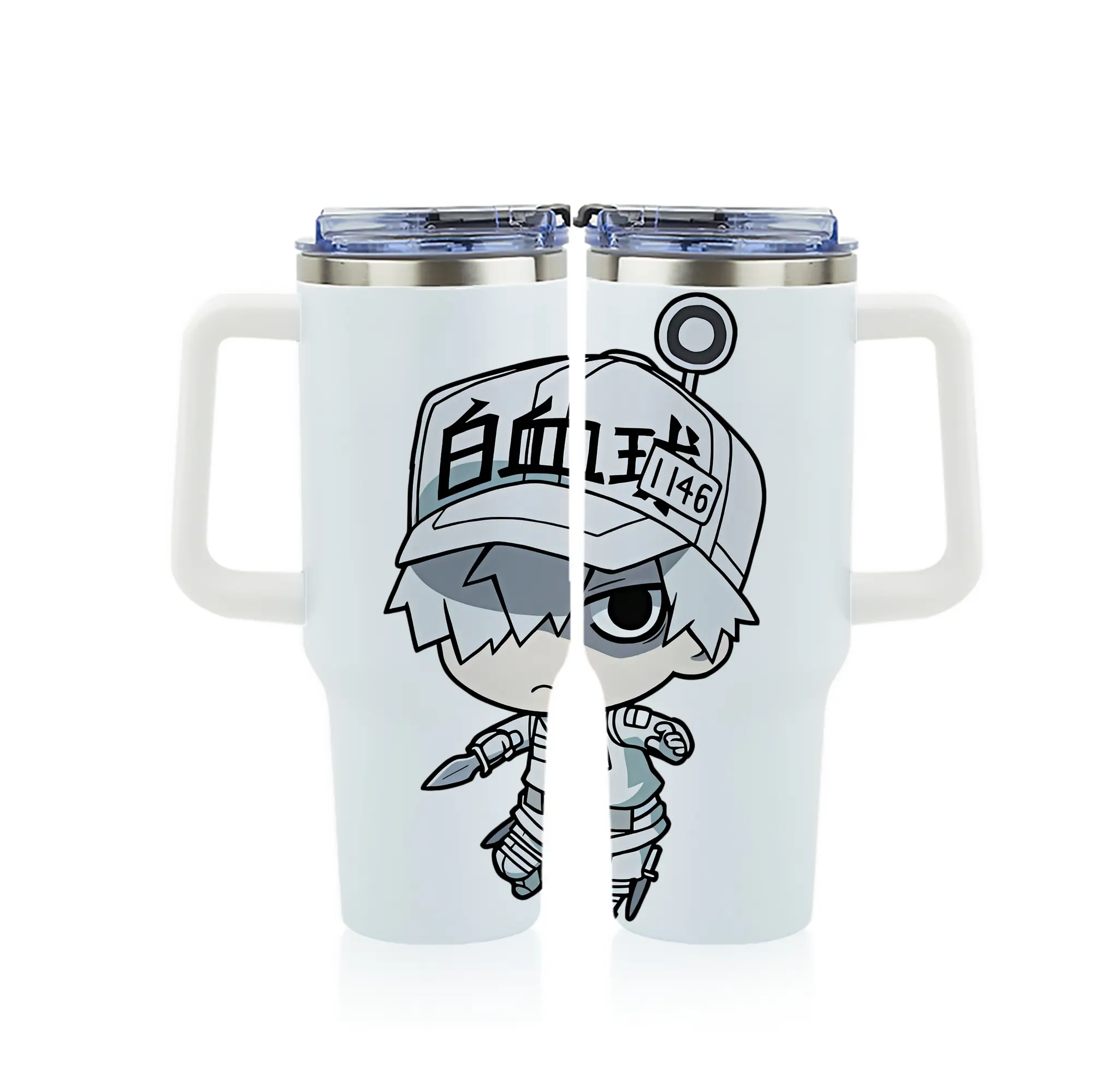 はたらく細胞 グッズ,白血球 - 1200mL フルプリント車用タンブラー ・ 304ステンレス 内側 ・ 201ステンレス 外側 ・ 保温 保冷 ・ 通勤 ドライブ アウトドア用