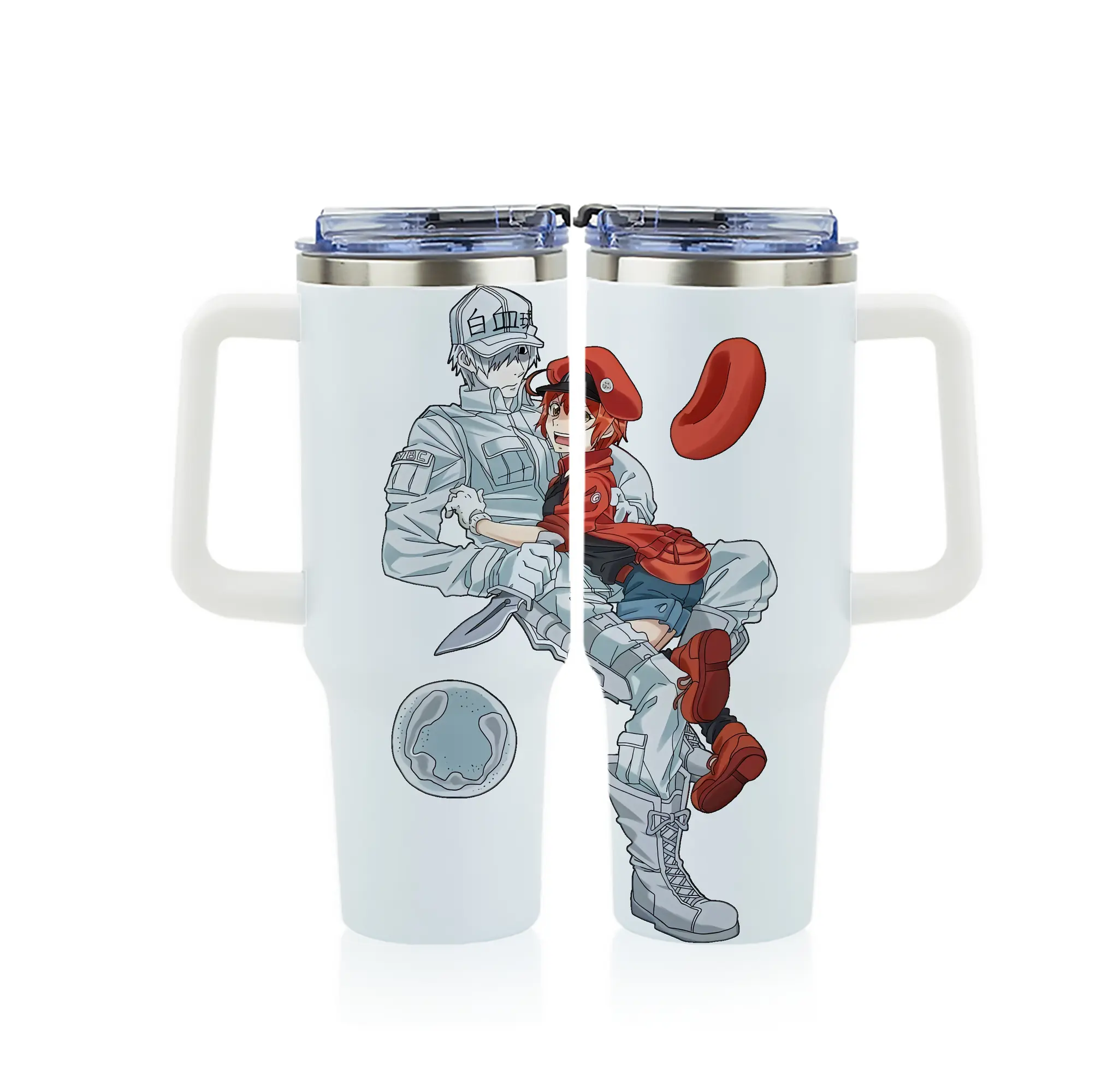 はたらく細胞 グッズ,白血球 - 1200mL フルプリント車用タンブラー ・ 304ステンレス 内側 ・ 201ステンレス 外側 ・ 保温 保冷 ・ 通勤 ドライブ アウトドア用