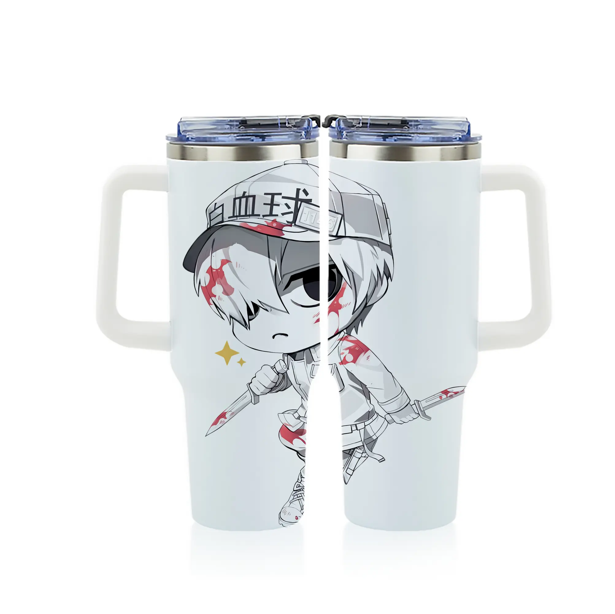 はたらく細胞 グッズ,白血球 - 1200mL フルプリント車用タンブラー ・ 304ステンレス 内側 ・ 201ステンレス 外側 ・ 保温 保冷 ・ 通勤 ドライブ アウトドア用