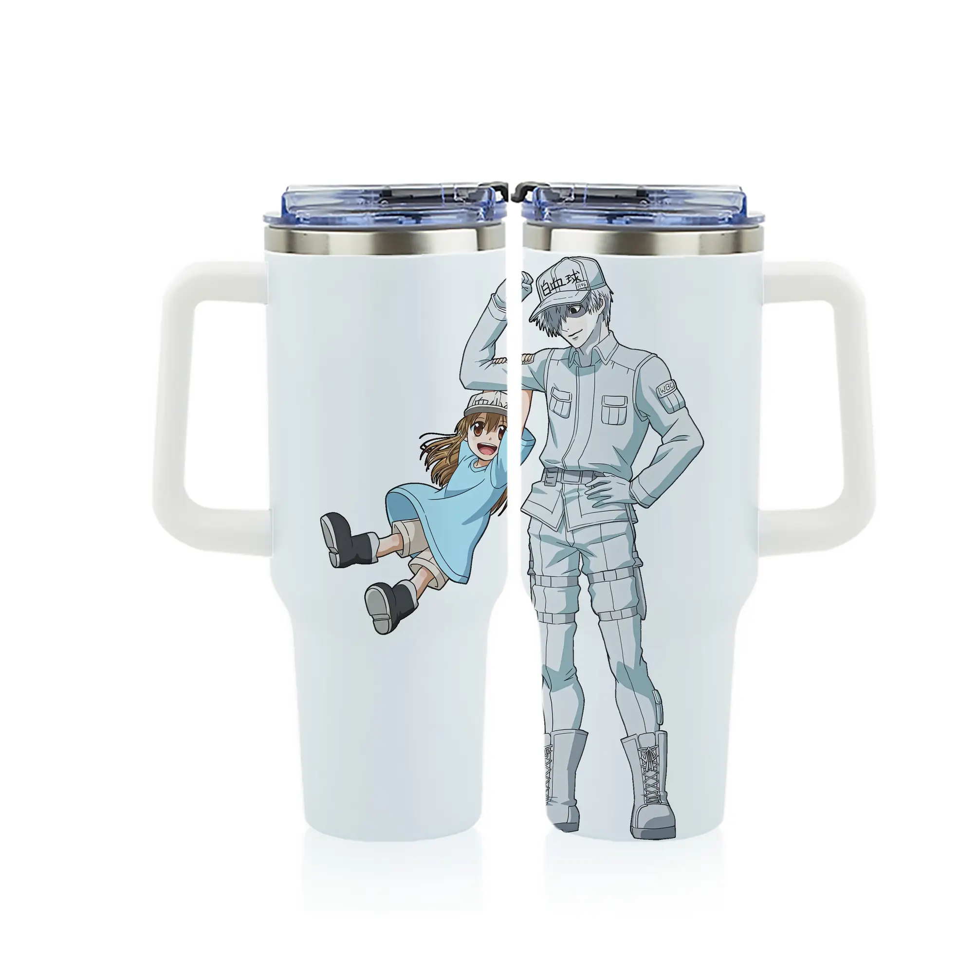 はたらく細胞 グッズ,白血球 - 1200mL フルプリント車用タンブラー ・ 304ステンレス 内側 ・ 201ステンレス 外側 ・ 保温 保冷 ・ 通勤 ドライブ アウトドア用