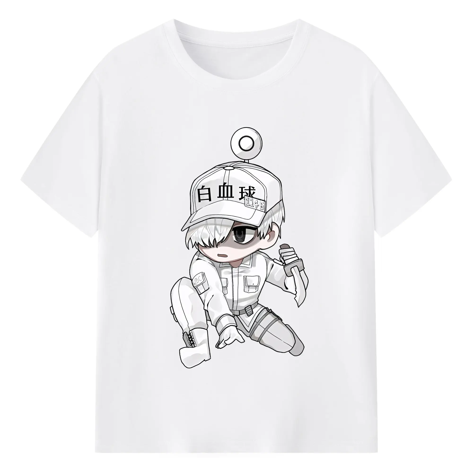 はたらく細胞 グッズ,白血球 - 綿100％ 半袖Tシャツ ・ フロントプリント ・ 快適 通気性 ・ 日常使い 散歩 スポーツ用