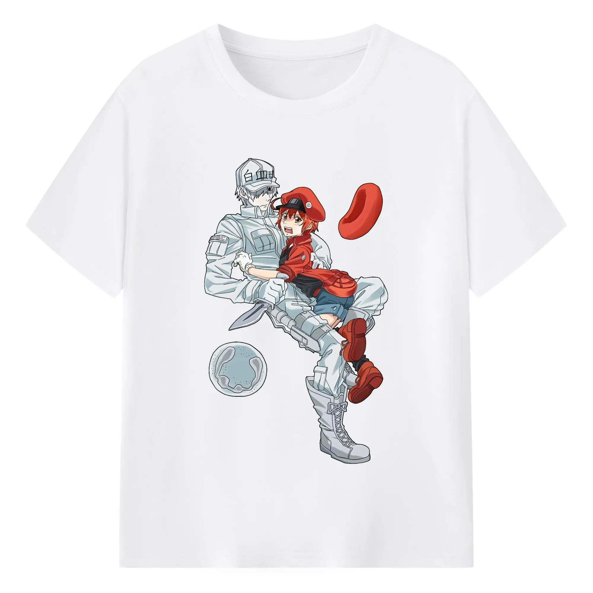 はたらく細胞 グッズ,白血球 - 綿100％ 半袖Tシャツ ・ フロントプリント ・ 快適 通気性 ・ 日常使い 散歩 スポーツ用