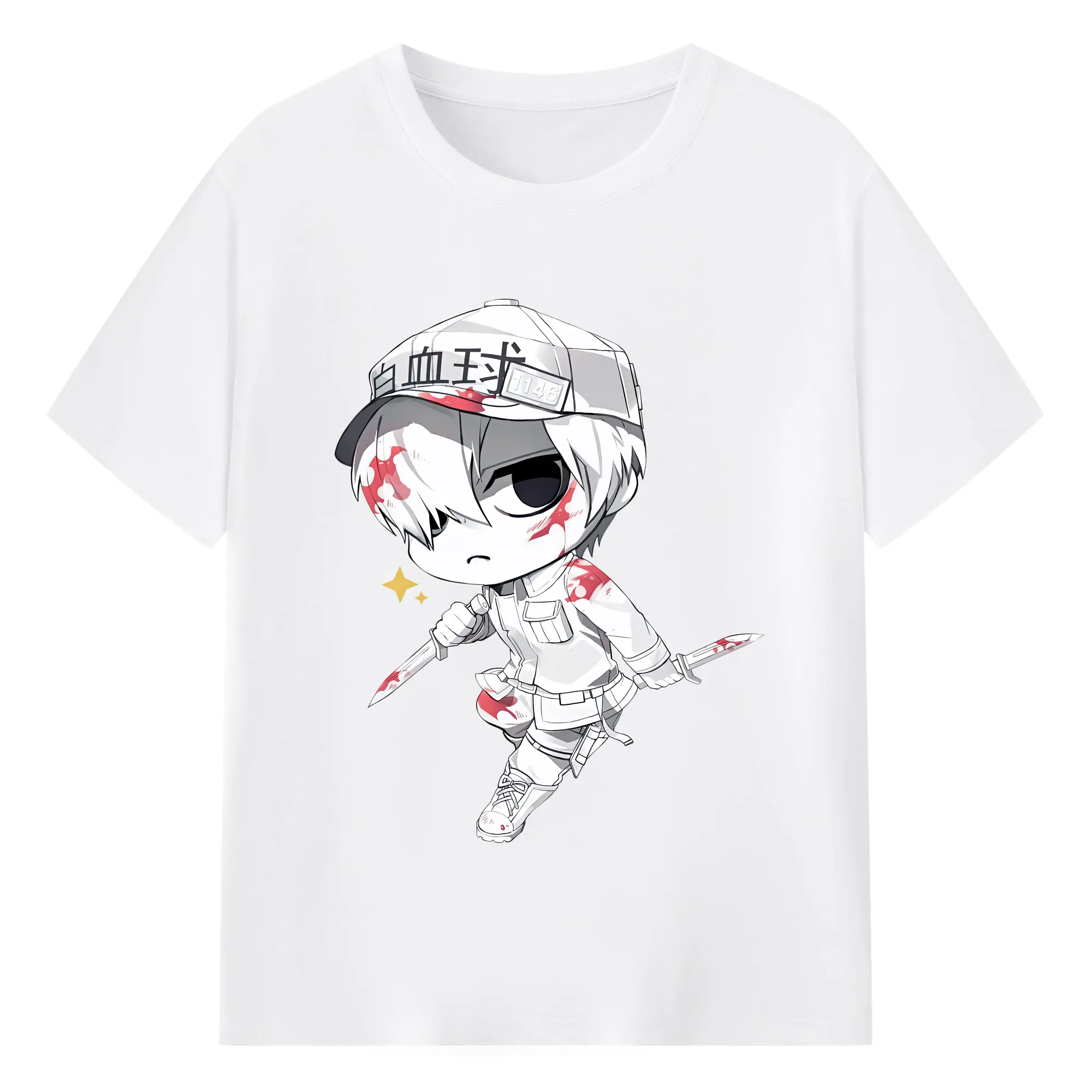 はたらく細胞 グッズ,白血球 - 綿100％ 半袖Tシャツ ・ フロントプリント ・ 快適 通気性 ・ 日常使い 散歩 スポーツ用